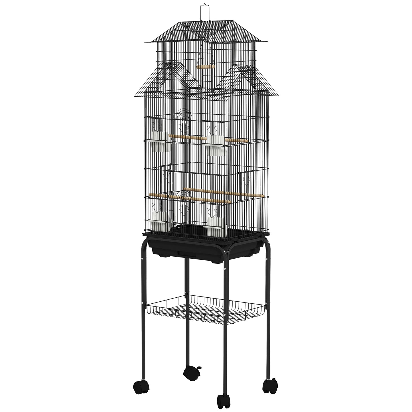 Bird Cage Budgie Cage with Stand Slide Tray Handle for Finch Canary 43 x 32.5 x 163cm Black