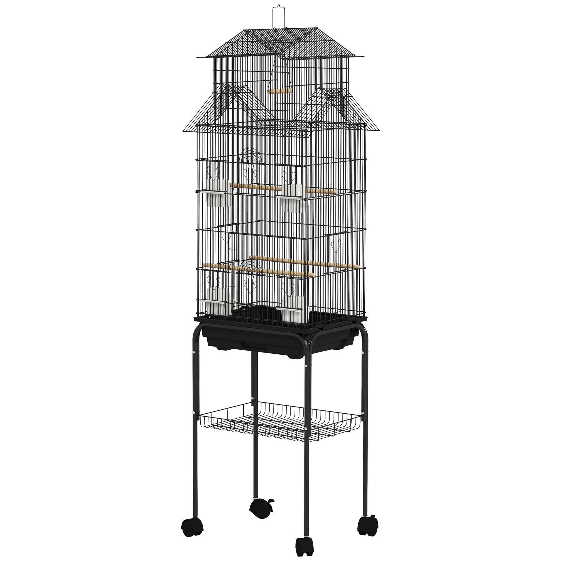 Bird Cage Budgie Cage with Stand Slide Tray Handle for Finch Canary 43 x 32.5 x 163cm Black