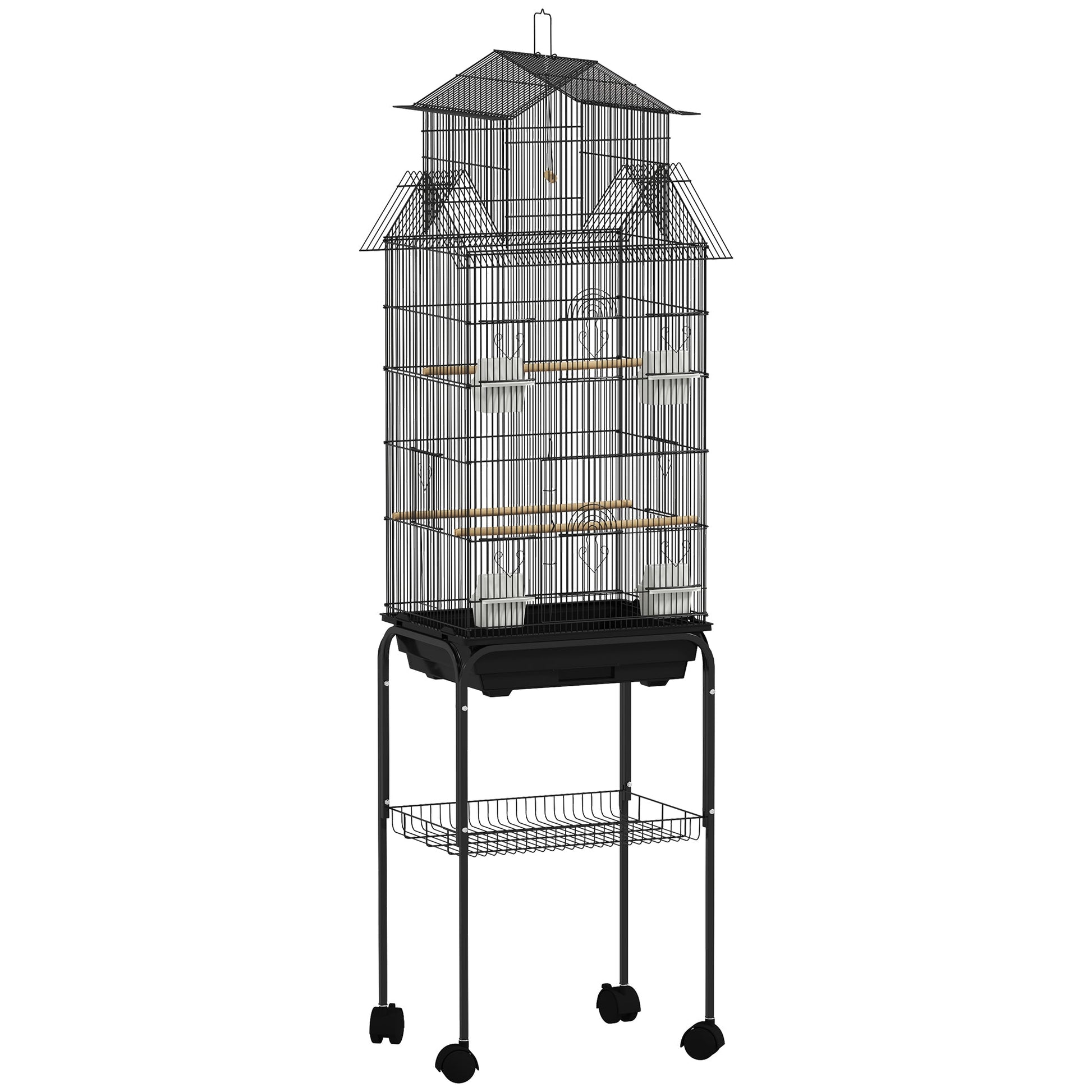 Bird Cage Budgie Cage with Stand Slide Tray Handle for Finch Canary 43 x 32.5 x 163cm Black