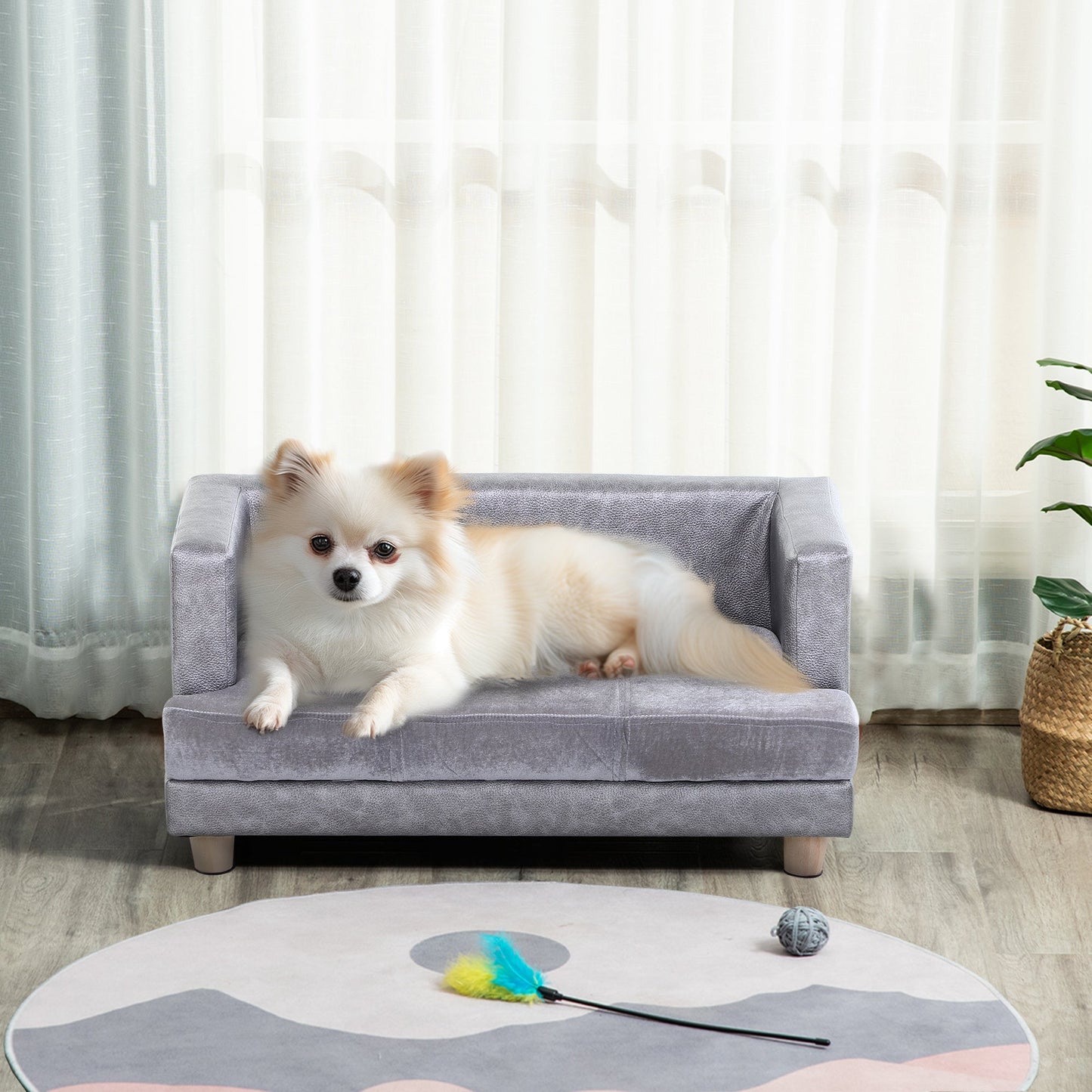 Dog Sofa Bed for Small-Sized Dogs, Elevated Pet Chair with PU Cover, Soft Cushion, Cat Couch Lounger with Anti-slip Legs - Grey