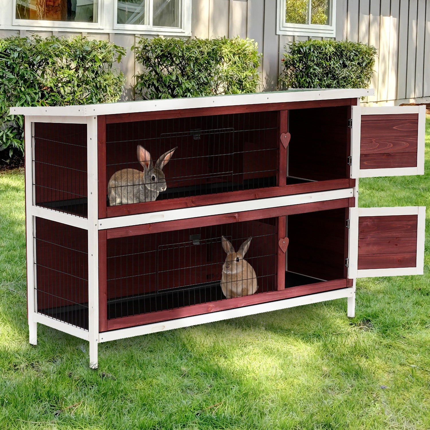 Rabbit Hutch Outdoor 2-Tier Guinea Pig Cage Bunny House Cage with No-Leak Trays for Indoor and Outdoor 136 x 50 x 93cm