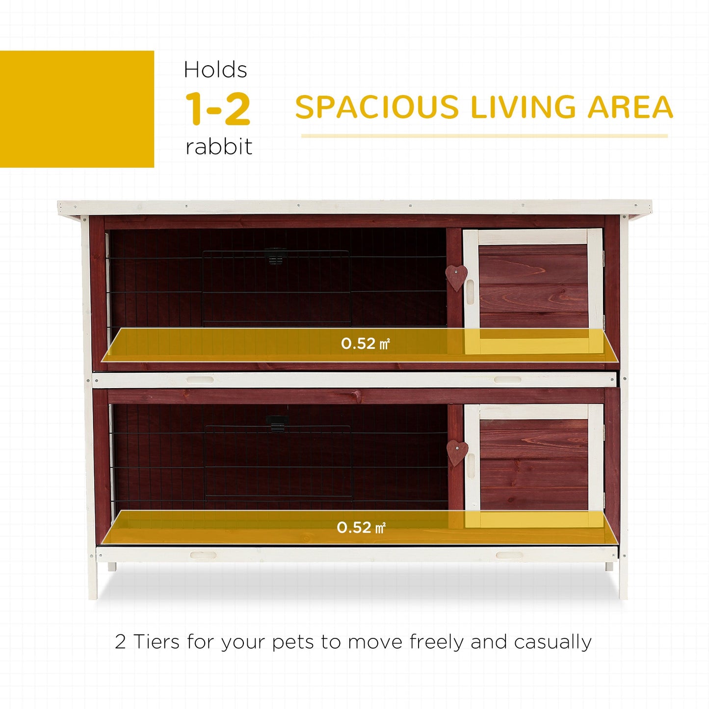 Rabbit Hutch Outdoor 2-Tier Guinea Pig Cage Bunny House Cage with No-Leak Trays for Indoor and Outdoor 136 x 50 x 93cm