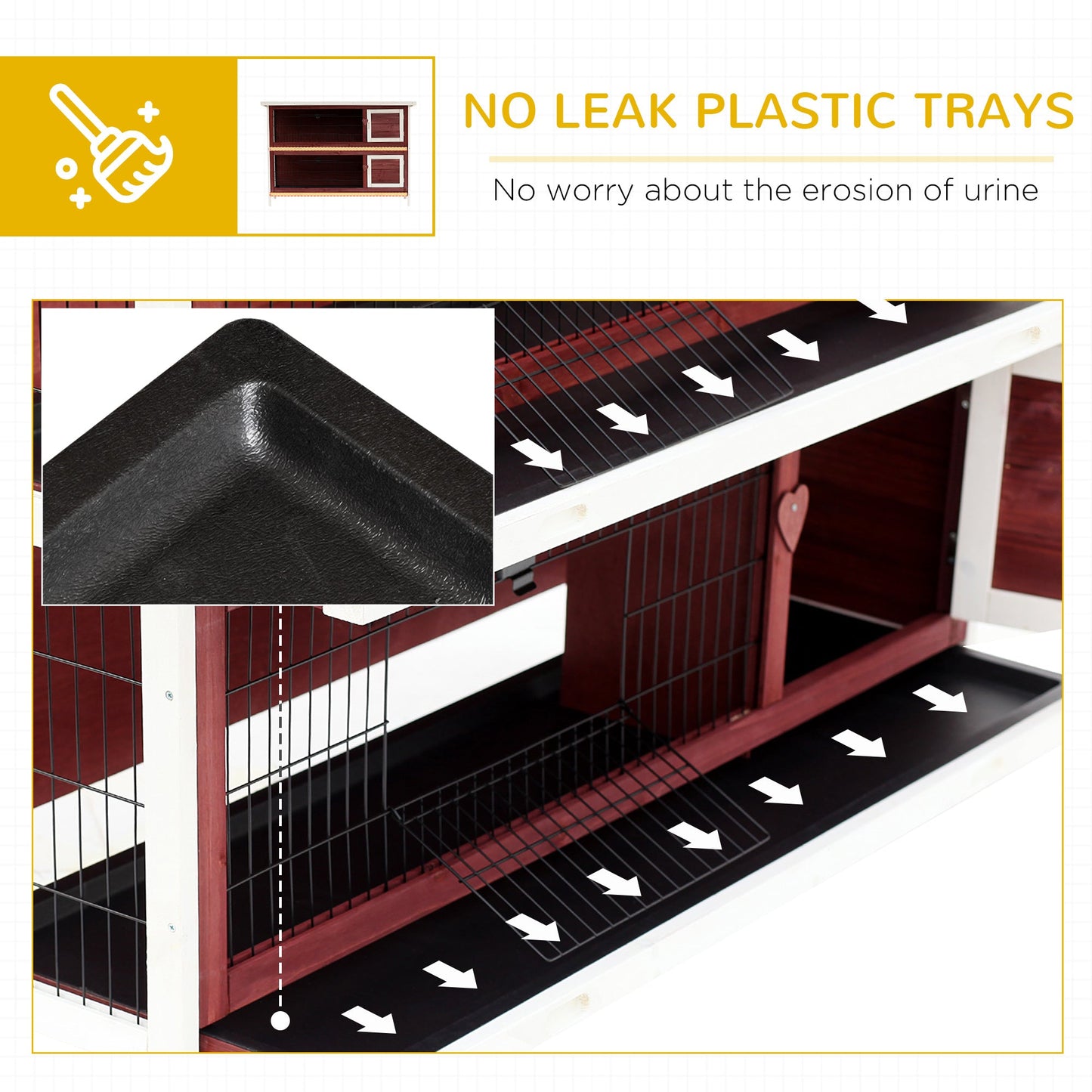 Rabbit Hutch Outdoor 2-Tier Guinea Pig Cage Bunny House Cage with No-Leak Trays for Indoor and Outdoor 136 x 50 x 93cm