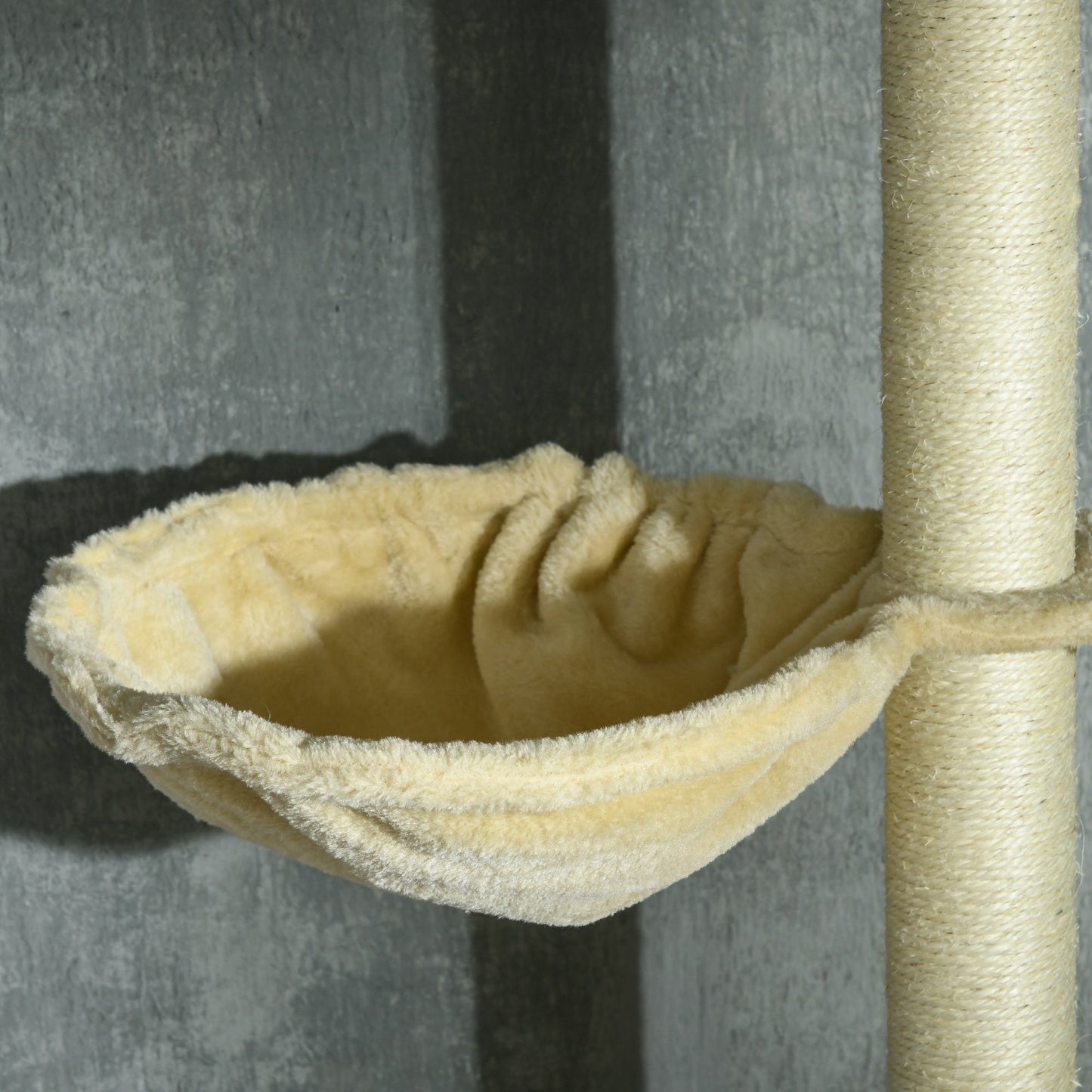 Floor to Ceiling Cat Tree for Indoor Cats, 6-Tier Play Tower Climbing Activity Center with Scratching Post, Platforms, Bed, Hammock, Adjustable Height 230-250cm, Beige