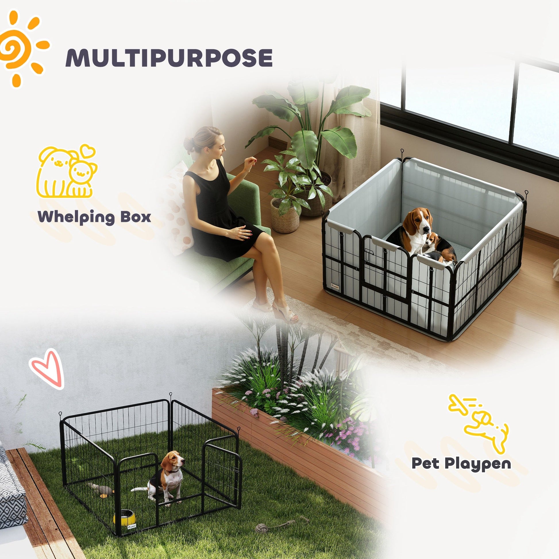 Whelping Box for Dogs and Puppies, 4 Panel Whelping Pen with Washable Whelping Pad, Wind-Resistant Cloth, Lockable Door, Dog Playpen for Indoor, Outdoor, for Small and Medium Breeds