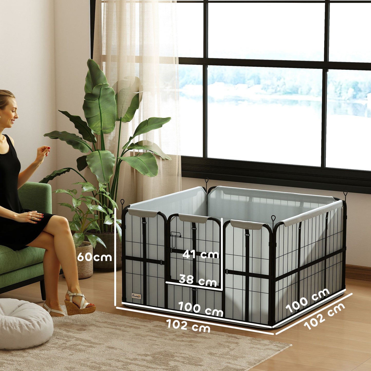 Whelping Box for Dogs and Puppies, 4 Panel Whelping Pen with Washable Whelping Pad, Wind-Resistant Cloth, Lockable Door, Dog Playpen for Indoor, Outdoor, for Small and Medium Breeds