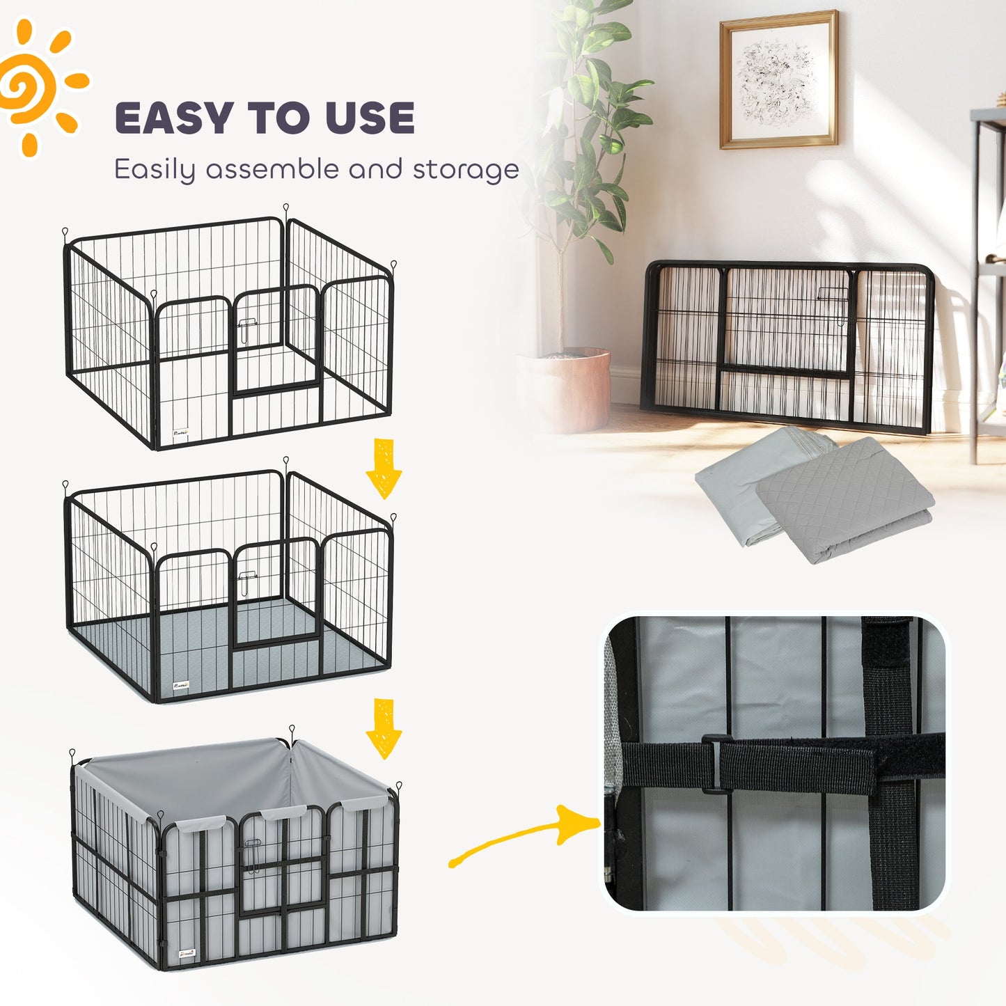 Whelping Box for Dogs and Puppies, 4 Panel Whelping Pen with Washable Whelping Pad, Wind-Resistant Cloth, Lockable Door, Dog Playpen for Indoor, Outdoor, for Small and Medium Breeds