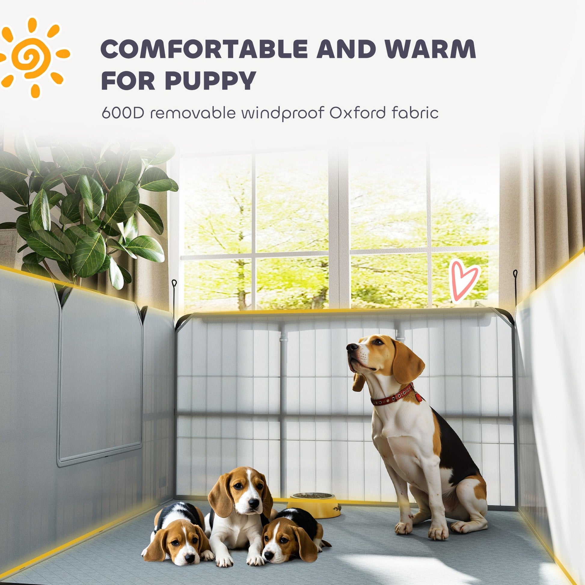 Whelping Box for Dogs and Puppies, 4 Panel Whelping Pen with Washable Whelping Pad, Wind-Resistant Cloth, Lockable Door, Dog Playpen for Indoor, Outdoor, for Small and Medium Breeds
