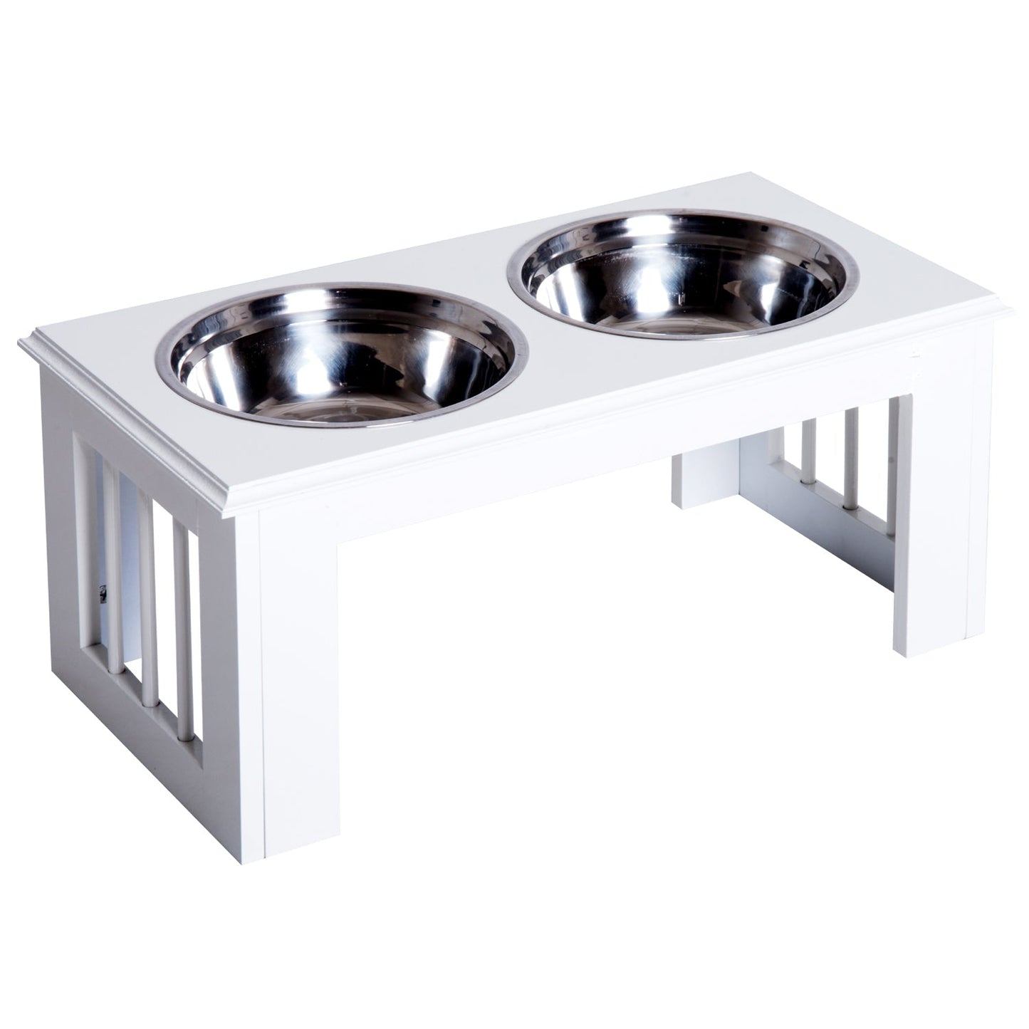Raised Dog Bowl Feeding Bowls with Stand for Medium Dogs Elevated Pet Bowls Water Food Feeder 58L x 31W x 25H cm - White