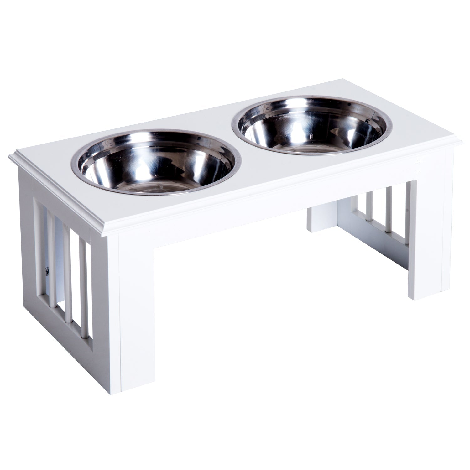 Raised Dog Bowl Feeding Bowls with Stand for Medium Dogs Elevated Pet Bowls Water Food Feeder 58L x 31W x 25H cm - White