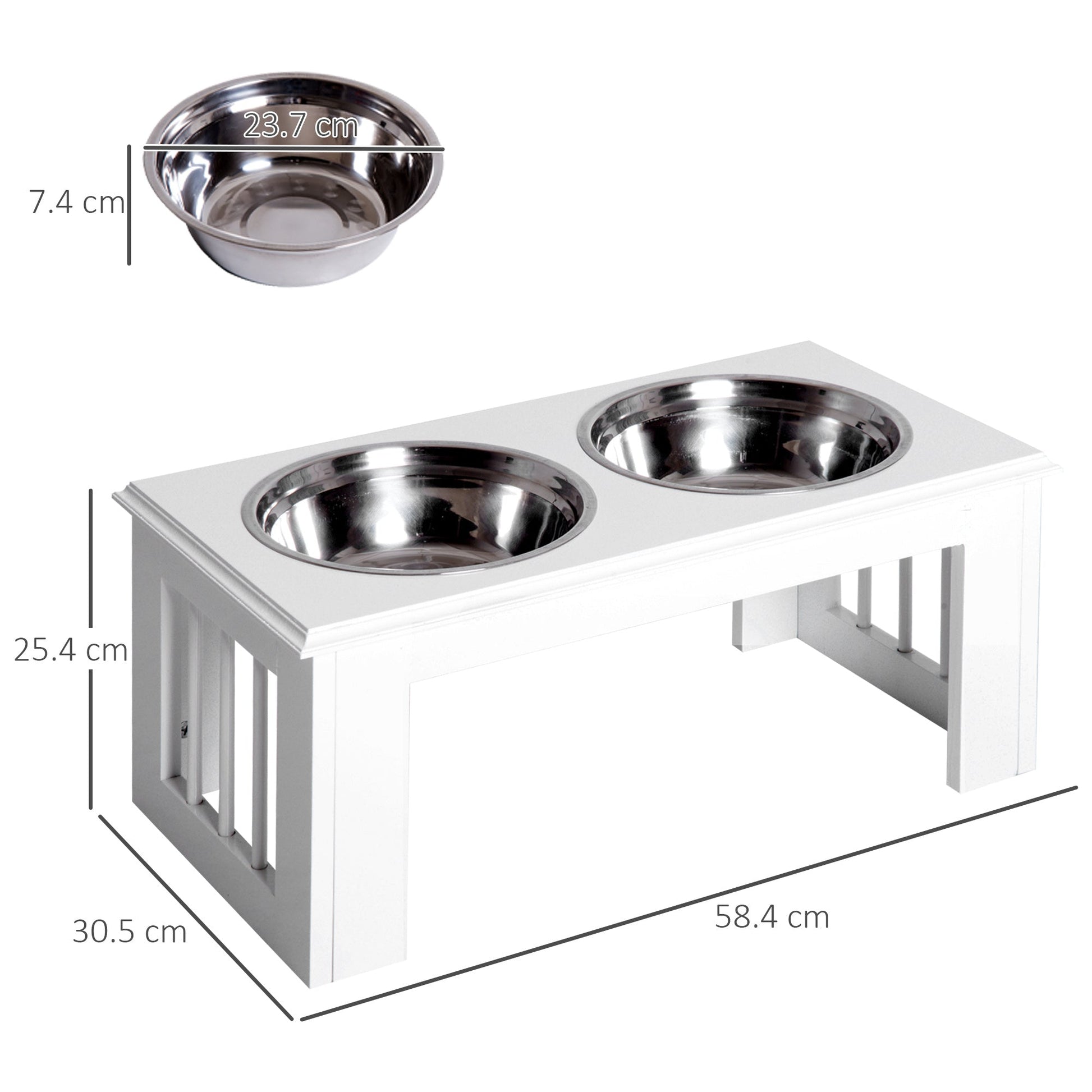 Raised Dog Bowl Feeding Bowls with Stand for Medium Dogs Elevated Pet Bowls Water Food Feeder 58L x 31W x 25H cm - White