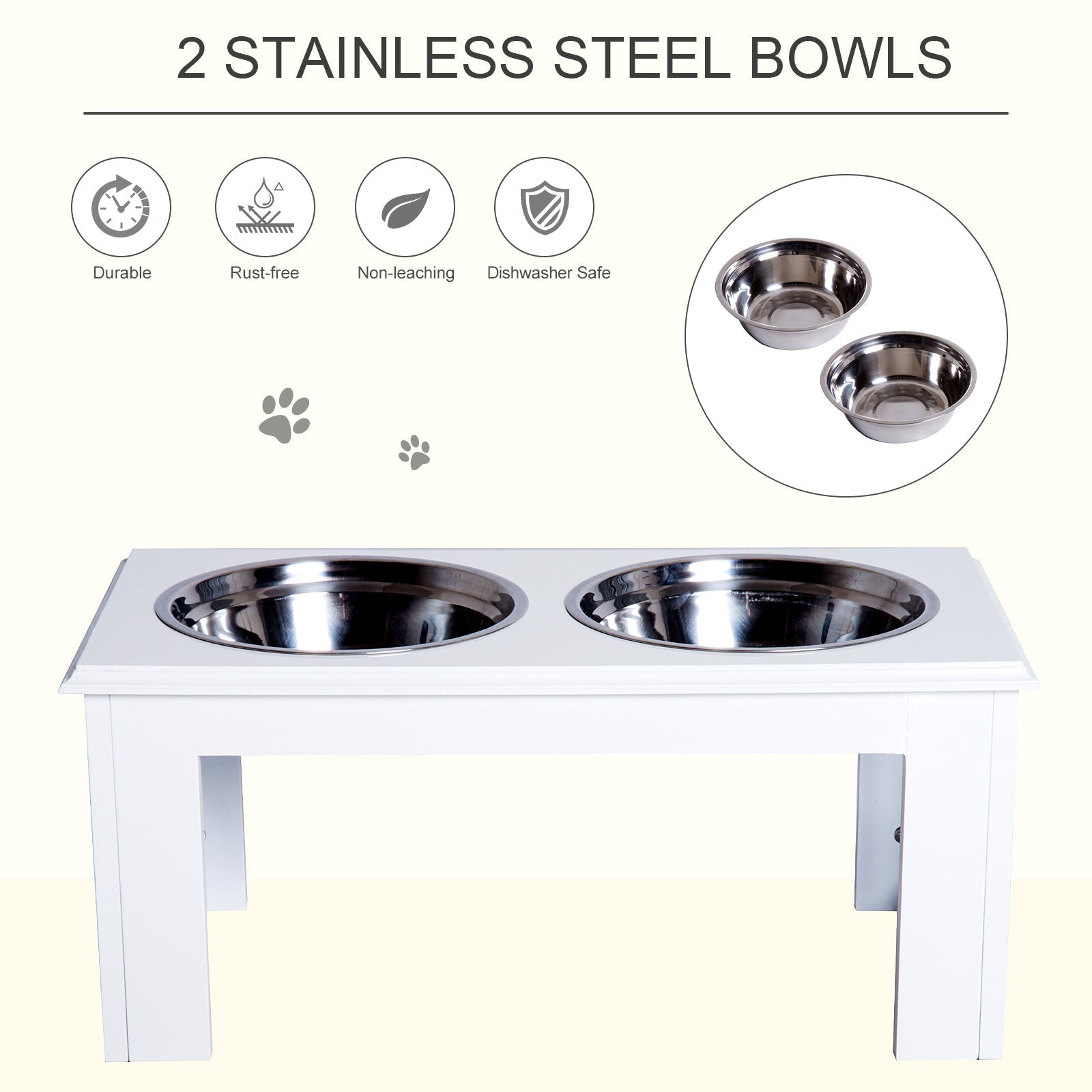 Raised Dog Bowl Feeding Bowls with Stand for Medium Dogs Elevated Pet Bowls Water Food Feeder 58L x 31W x 25H cm - White