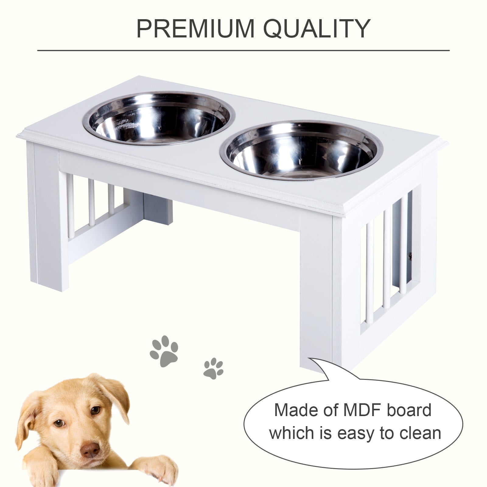 Raised Dog Bowl Feeding Bowls with Stand for Medium Dogs Elevated Pet Bowls Water Food Feeder 58L x 31W x 25H cm - White