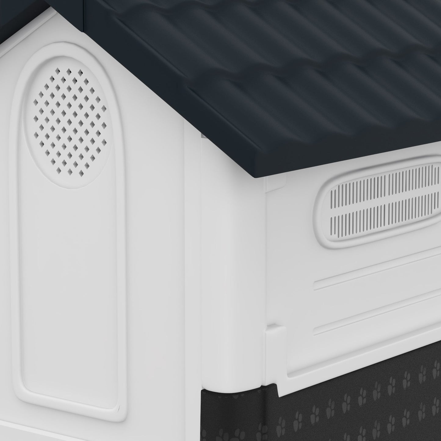 Dog Kennel for Outside, Plastic Dog House, Water-Resistant Pet Shelter with Windows, for Garden Patio, Miniature Dogs, 64.5 x 57 x 66cm - Grey