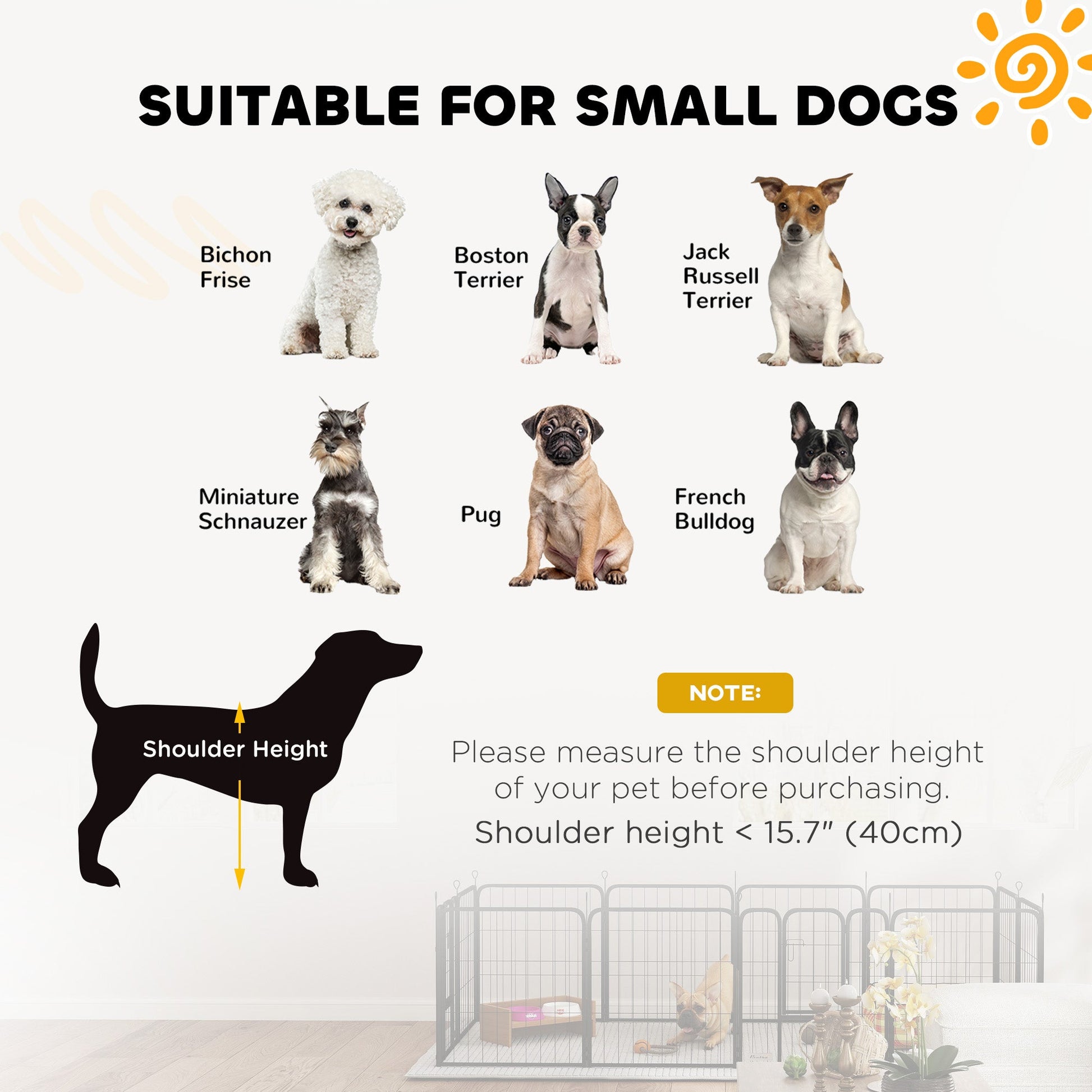 Dog Pen, 2 Panel Puppy Pen, Portable, Detachable, For Small Dogs, 60cm Tall, Black