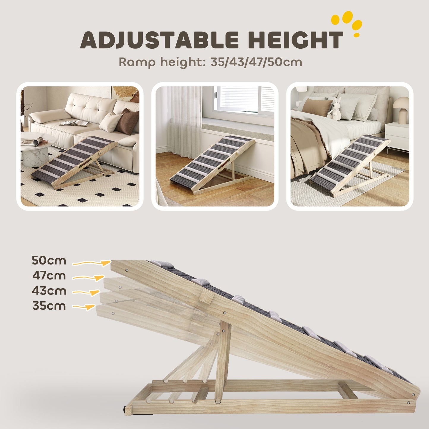 Dog Ramp for Car, Adjustable Folding Pet Ramp for Small Medium Large Dogs, 4 Adjustable Height Dog Climbing Ladder for High Bed and Sofa, 35/43/47/50 cm Height