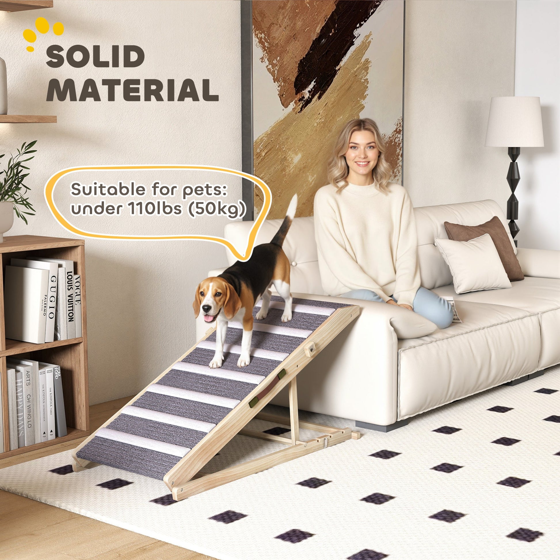 Dog Ramp for Car, Adjustable Folding Pet Ramp for Small Medium Large Dogs, 4 Adjustable Height Dog Climbing Ladder for High Bed and Sofa, 35/43/47/50 cm Height
