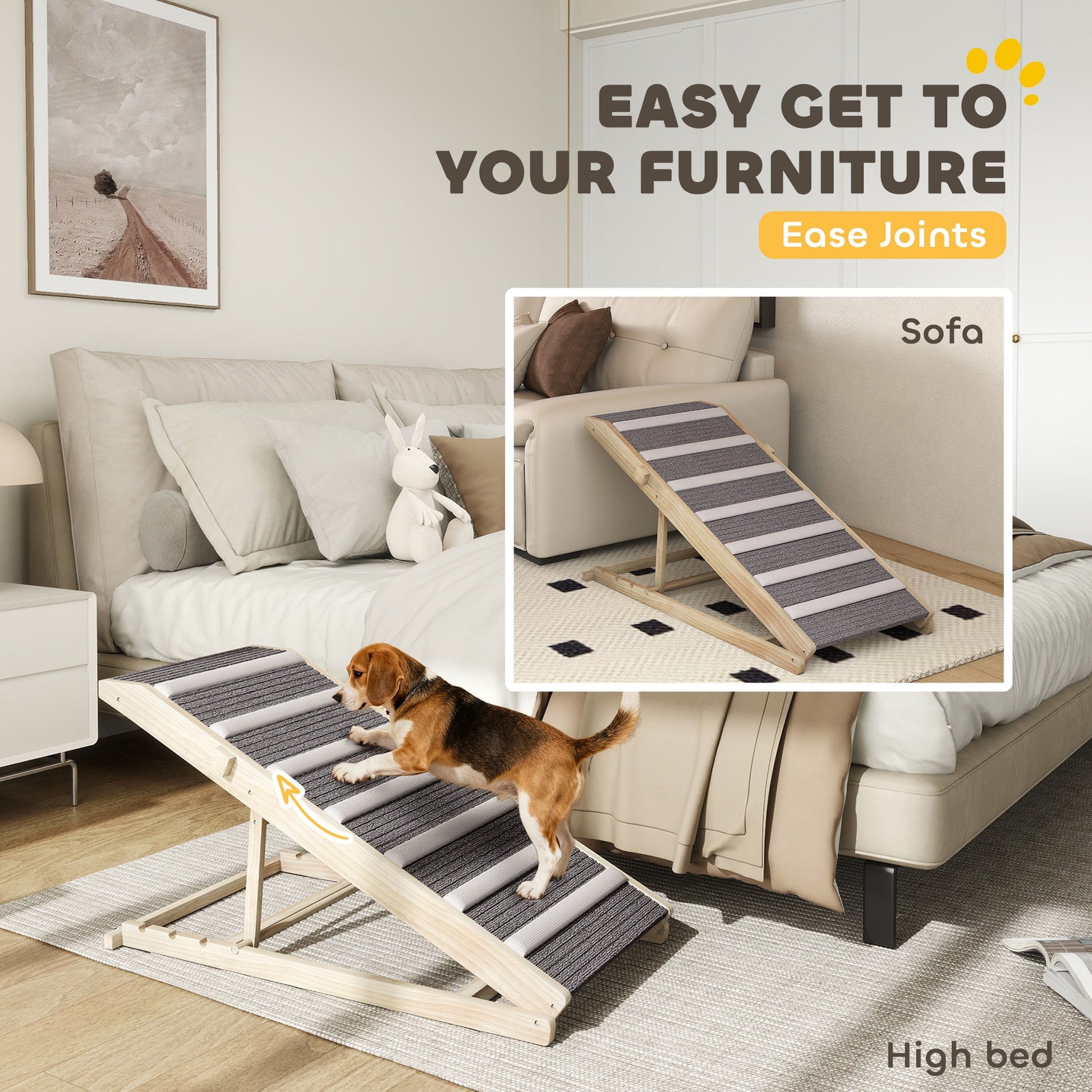 Dog Ramp for Car, Adjustable Folding Pet Ramp for Small Medium Large Dogs, 4 Adjustable Height Dog Climbing Ladder for High Bed and Sofa, 35/43/47/50 cm Height