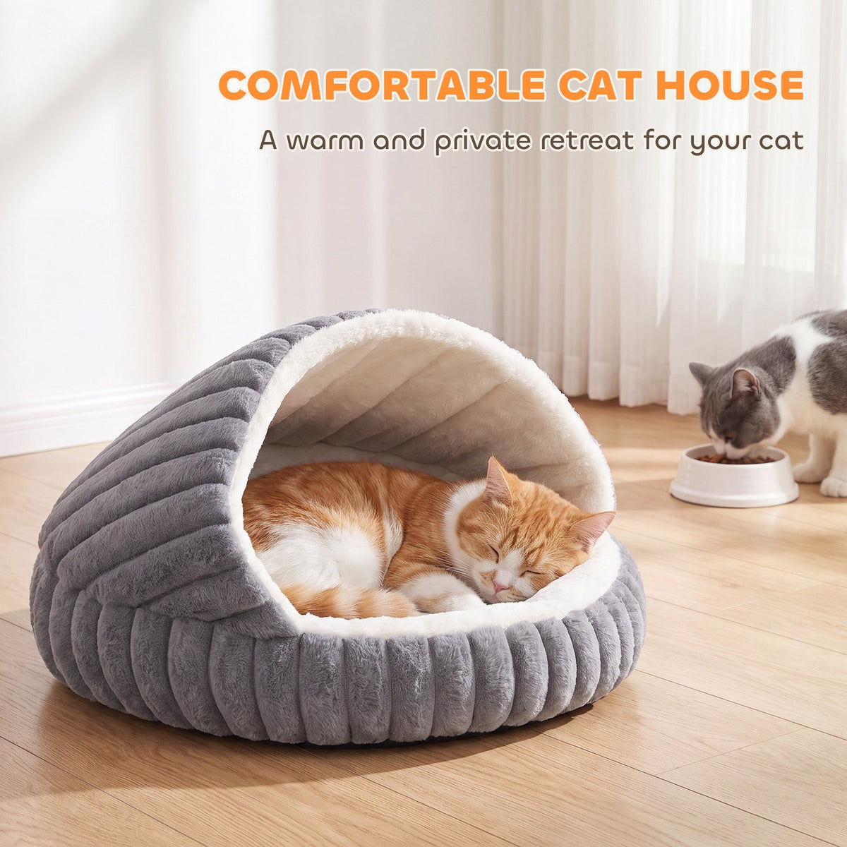 Cat Bed for Indoor Kittens, Cat Cave House with Non-Slip Bottom and Washable Cushion, Soft Pet Bed for Indoor Warmth & Comfort, 50 x 50 x 32 cm, Grey