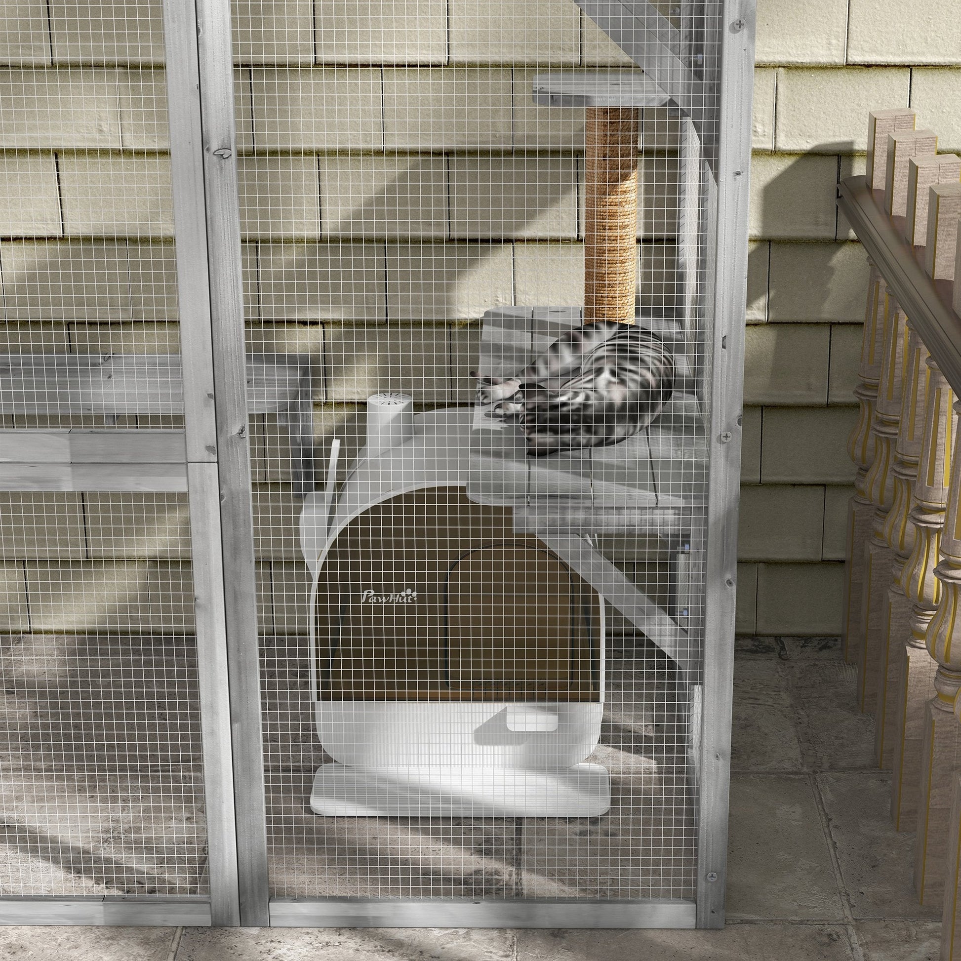 Cat Litter Box Kitten Litter Tray w/ Hood, Scoop, Filter, Flap Door, 43 x 44 x 47cm - White