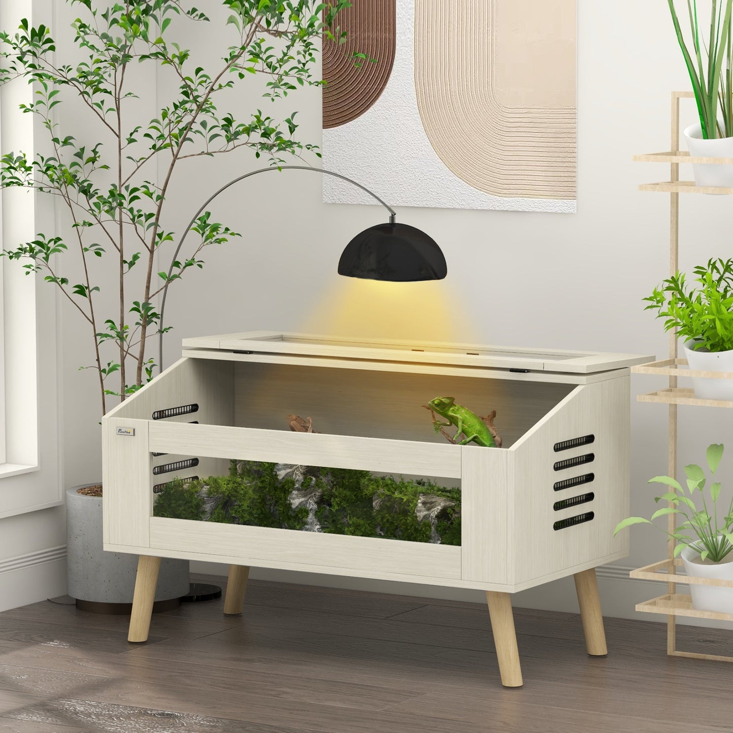 140L Reptile Vivarium Terrarium with Tempered Glass Windows, Openable Top for Snake Lizards, Horned Frogs, Chameleons, Hamsters, Gerbils, 100 x 50 x 60cm