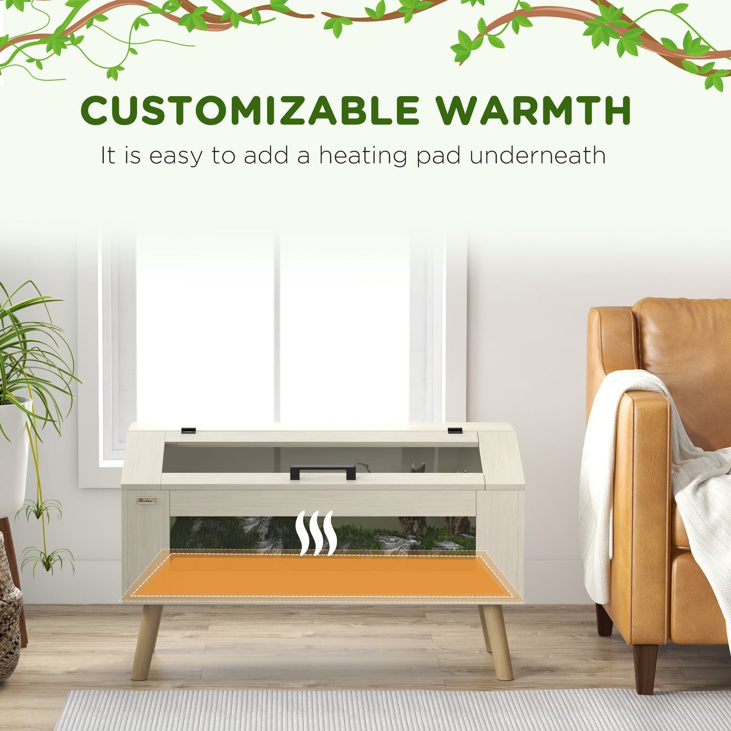 140L Reptile Vivarium Terrarium with Tempered Glass Windows, Openable Top for Snake Lizards, Horned Frogs, Chameleons, Hamsters, Gerbils, 100 x 50 x 60cm