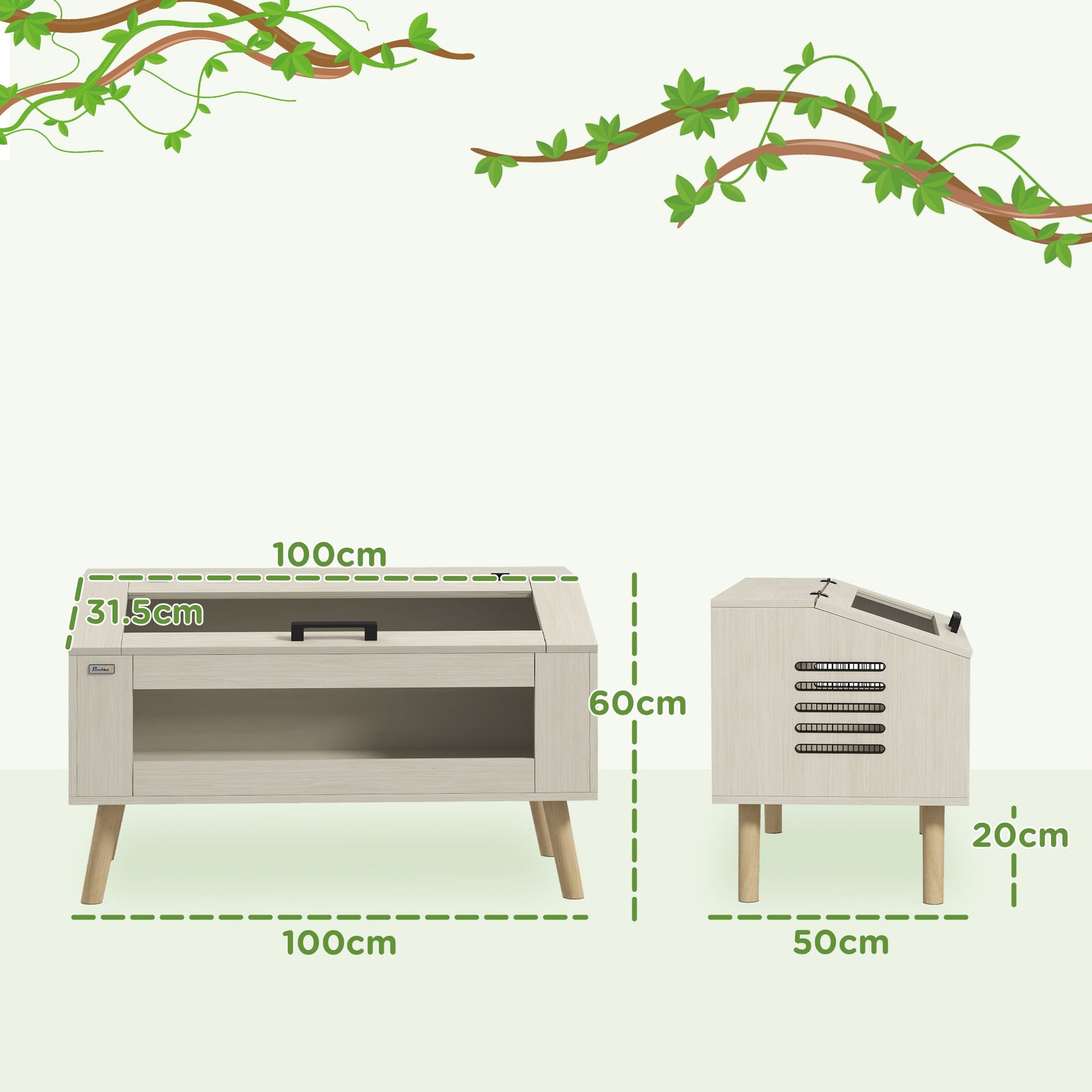 140L Reptile Vivarium Terrarium with Tempered Glass Windows, Openable Top for Snake Lizards, Horned Frogs, Chameleons, Hamsters, Gerbils, 100 x 50 x 60cm