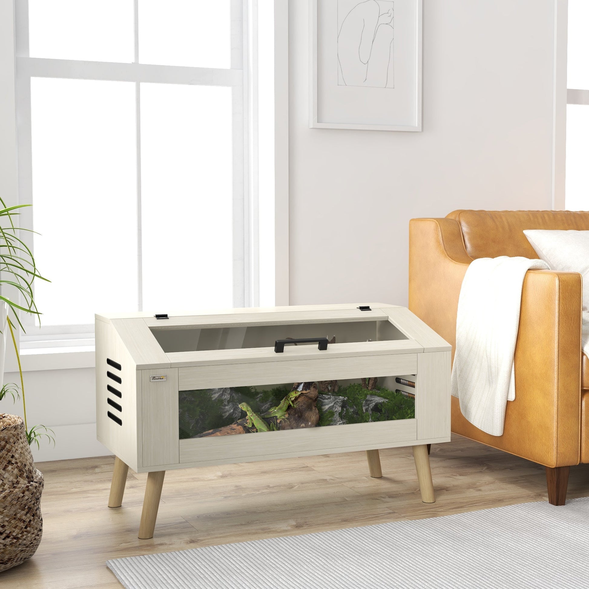 140L Reptile Vivarium Terrarium with Tempered Glass Windows, Openable Top for Snake Lizards, Horned Frogs, Chameleons, Hamsters, Gerbils, 100 x 50 x 60cm