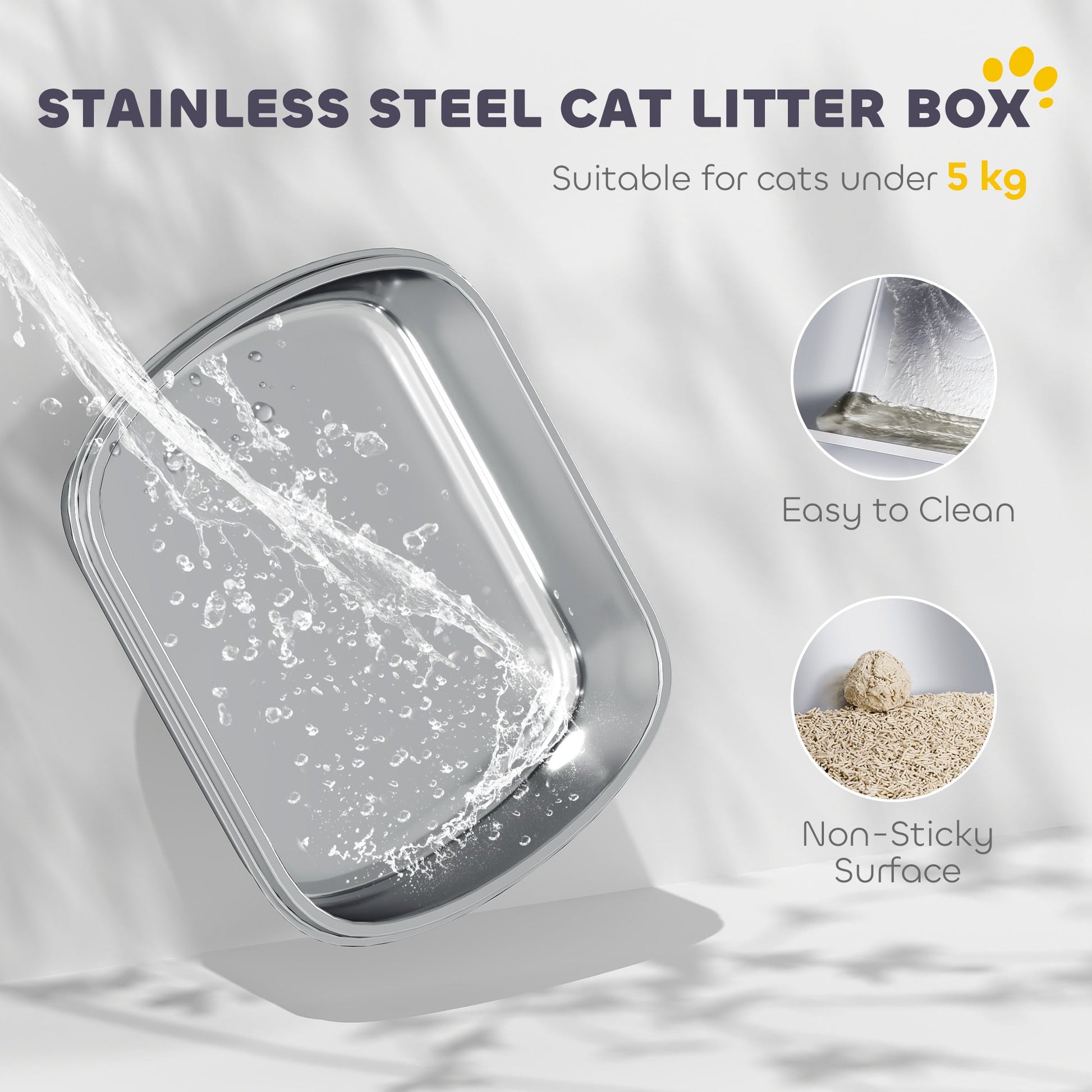 Stainless Steel Litter Box with Lid, Large Hooded Cat Litter Tray with Flip Cover, Metal Scoop, Deodoriser Bag, Non-Sticky, Odour Control and Easy Clean, Dark Grey
