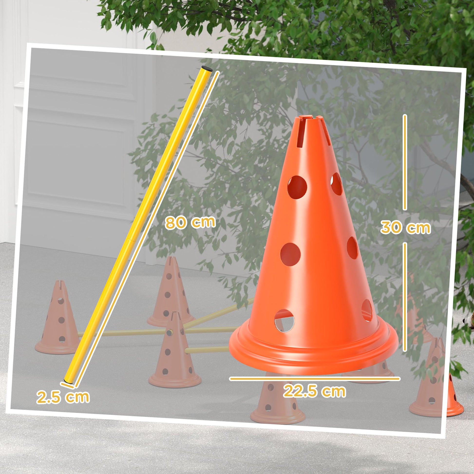Dog Agility Equipment Set, Portable Pet Jump Training Kit for Eight Cones, Eight Poles with Carry Bag, Four-Piece Adjustable Height Jumping Obstacles, Orange