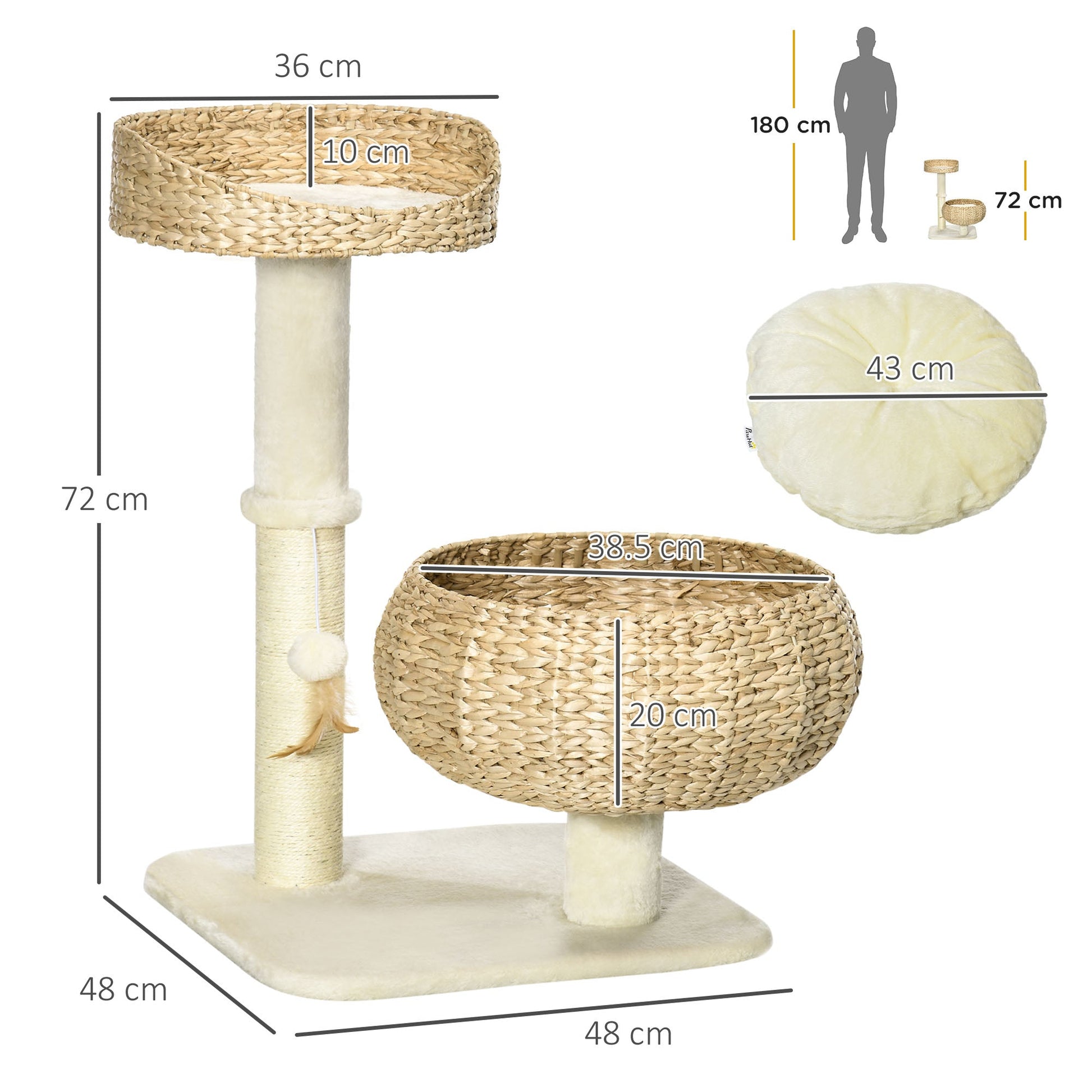 72cm Cat Tree for Indoor Cats with 2 Beds, Kitten Tower with Scratching Post, Toy Ball - Beige