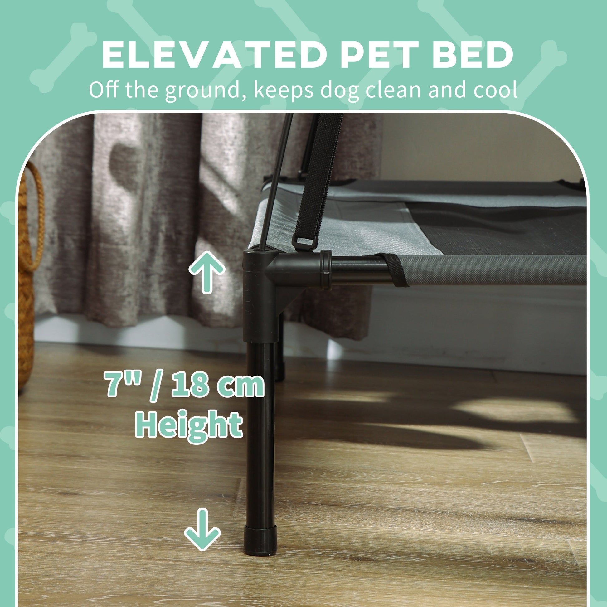 Raised Dog Bed Waterproof Elevated Pet Cot with Breathable Mesh UV Protection Canopy Grey, for Medium Dogs, 76 x 61 x 73cm