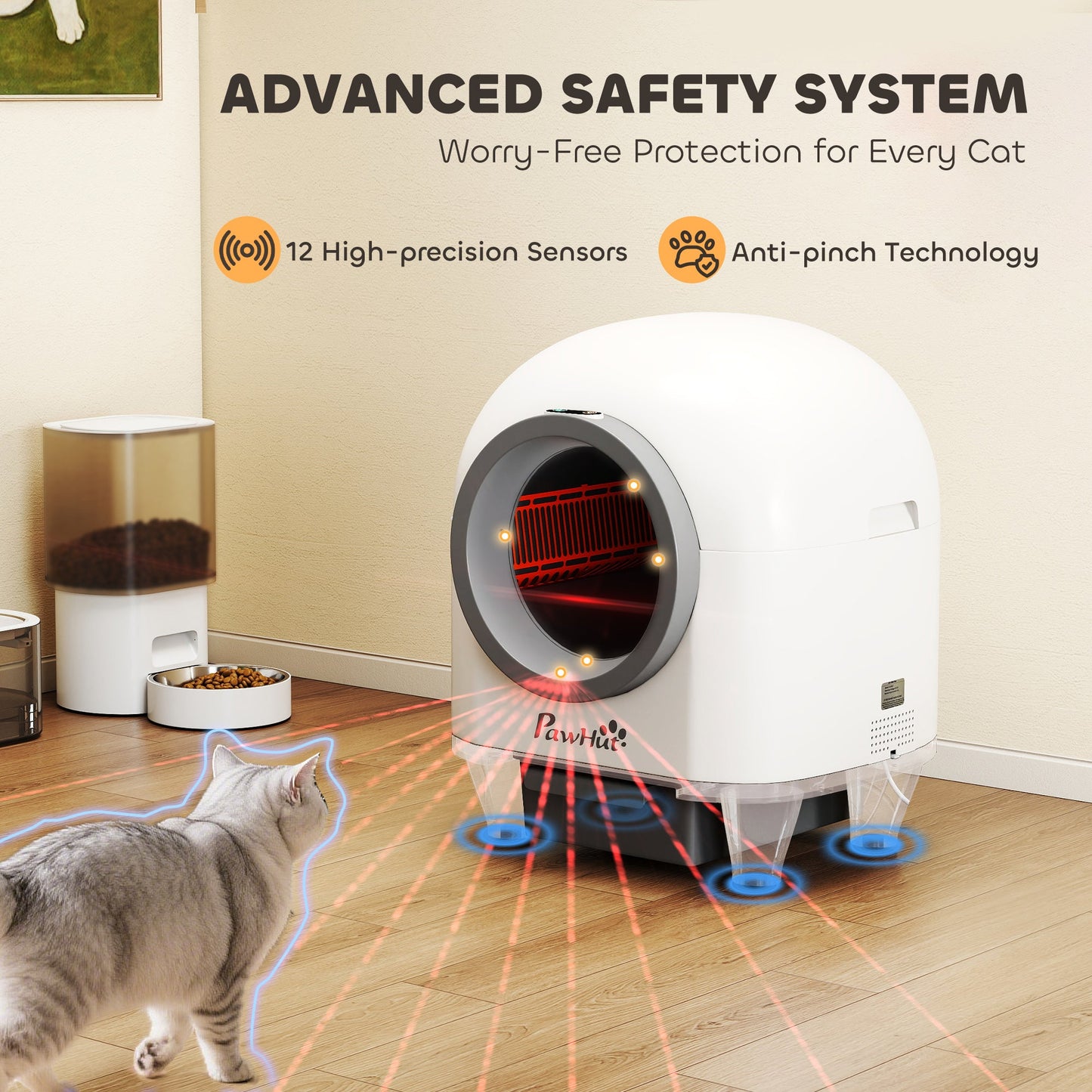 Self Cleaning Cat Litter Tray, 80L Extra Large Automatic Cat Litter Box with APP Control, Safety Protection, Odor Removal, Kitten Smart Toilet with Rubbish Bag for Multiple Kittens