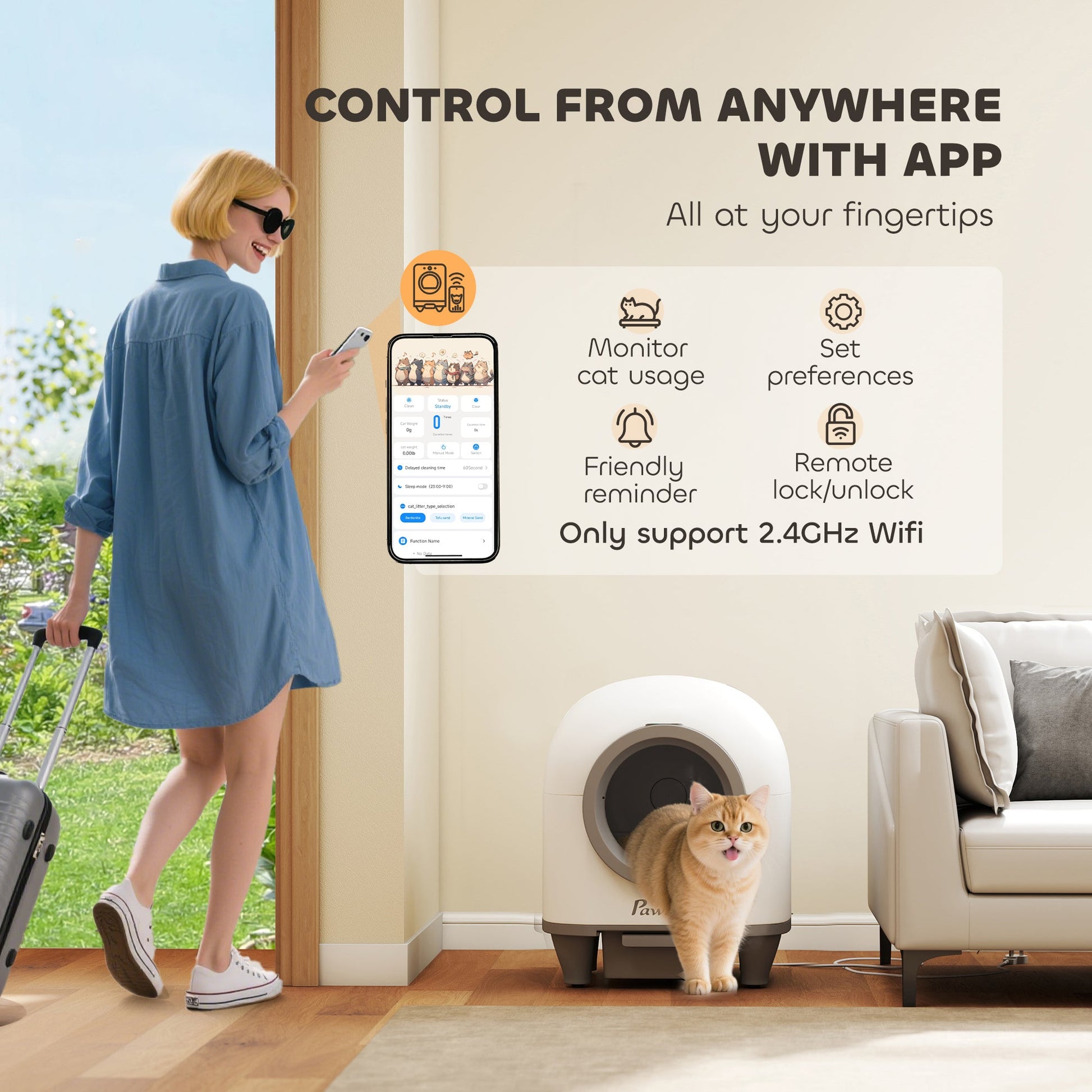 Self Cleaning Cat Litter Tray, 80L Extra Large Automatic Cat Litter Box with APP Control, Safety Protection, Odor Removal, Kitten Smart Toilet with Rubbish Bag for Multiple Kittens