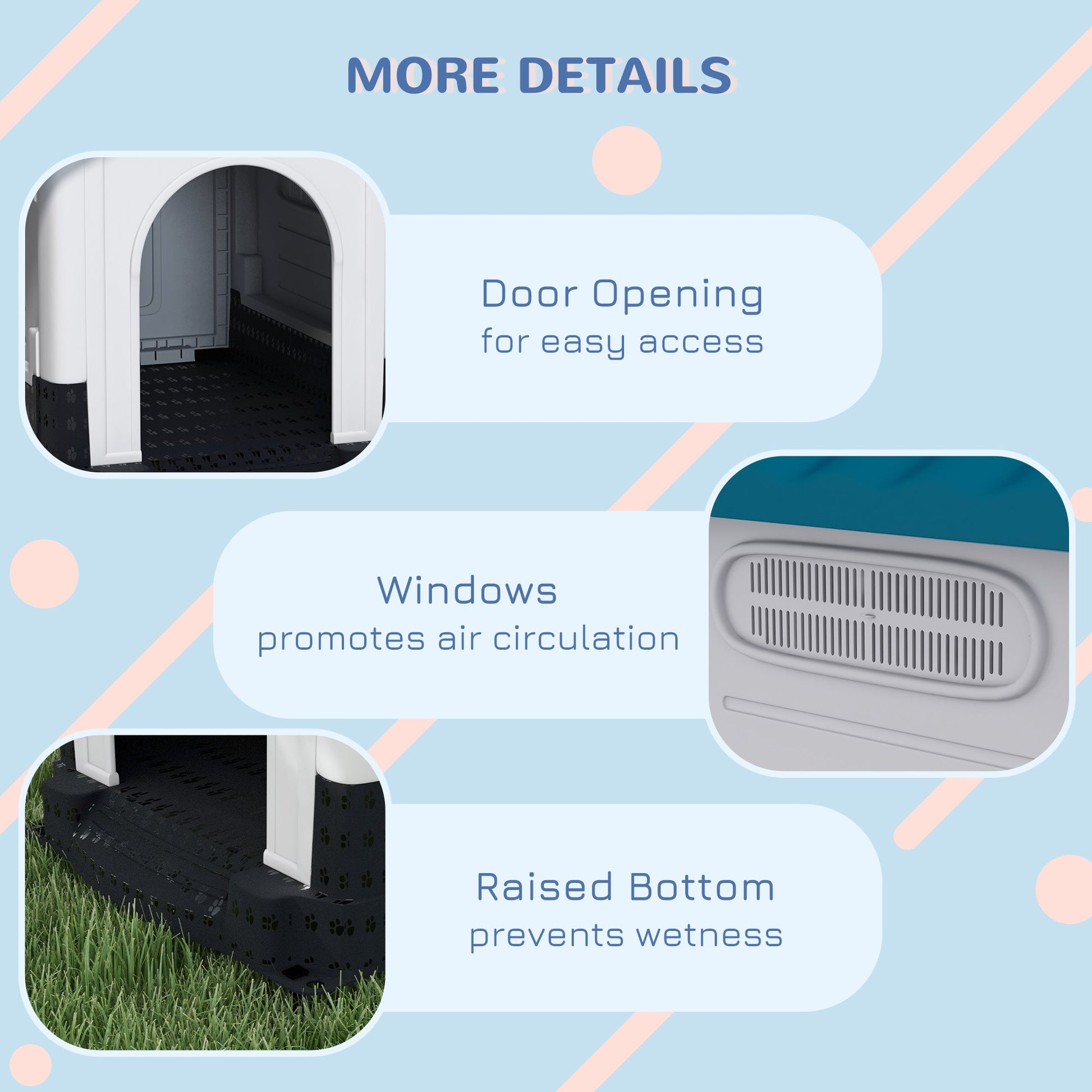 Dog Kennel for Outside, Plastic Dog House, Water-Resistant Pet Shelter with Windows, for Garden Patio, Medium and Large Dogs, 101 x 88 x 99cm - Blue
