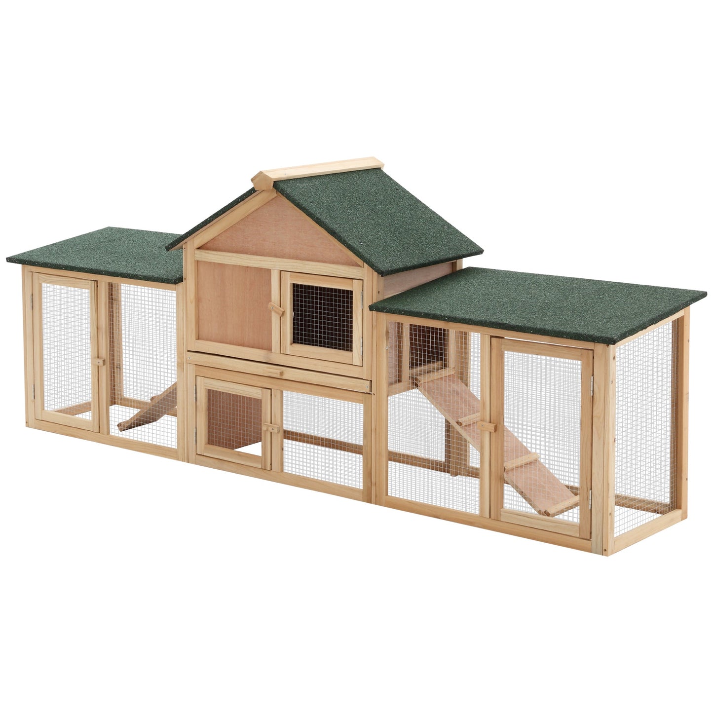 Large Rabbit Hutch Outdoor Wooden Guinea Pig Hutch with Run, 2 Storey Bunny House 210 x 45.5 x 84.5 cm