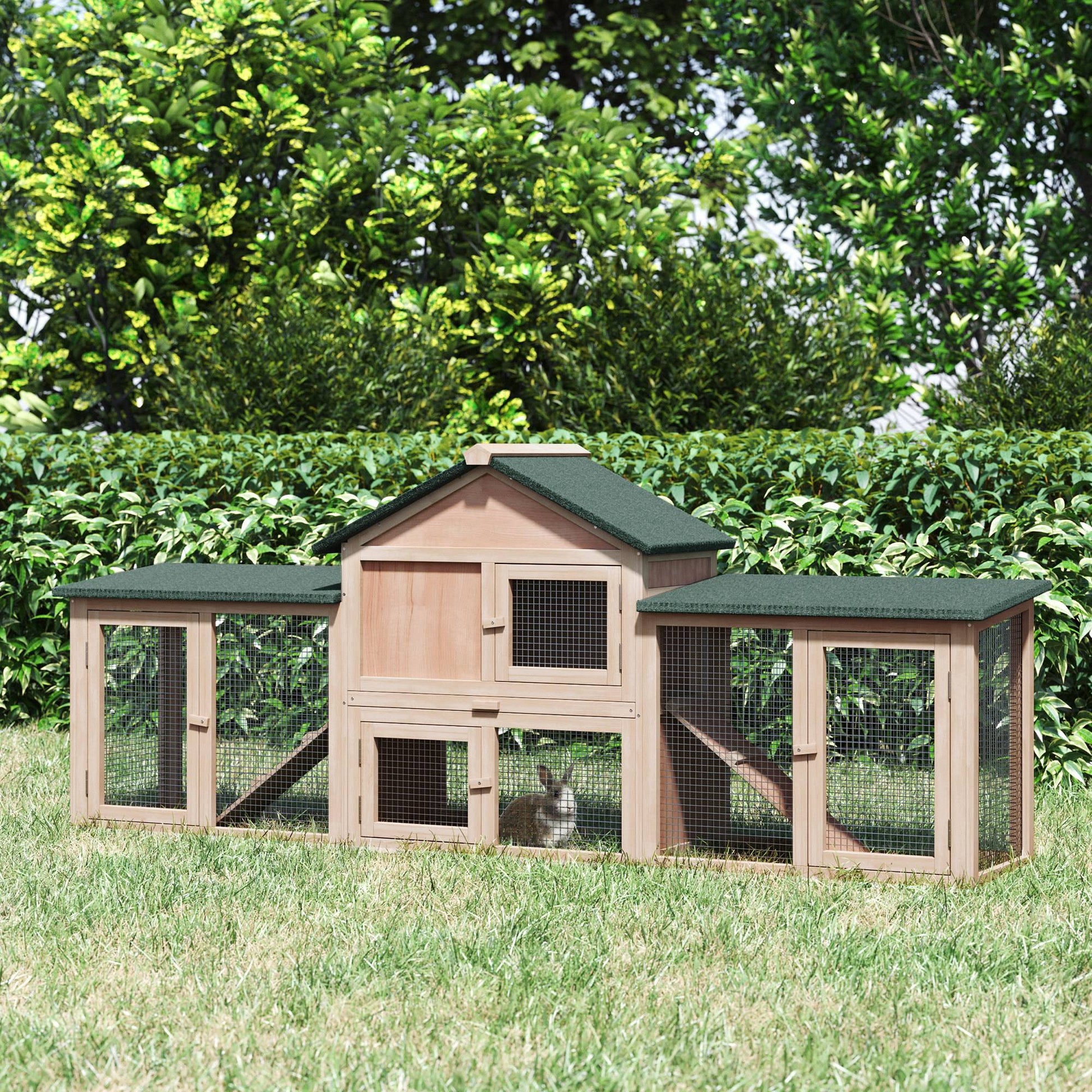 Large Rabbit Hutch Outdoor Wooden Guinea Pig Hutch with Run, 2 Storey Bunny House 210 x 45.5 x 84.5 cm
