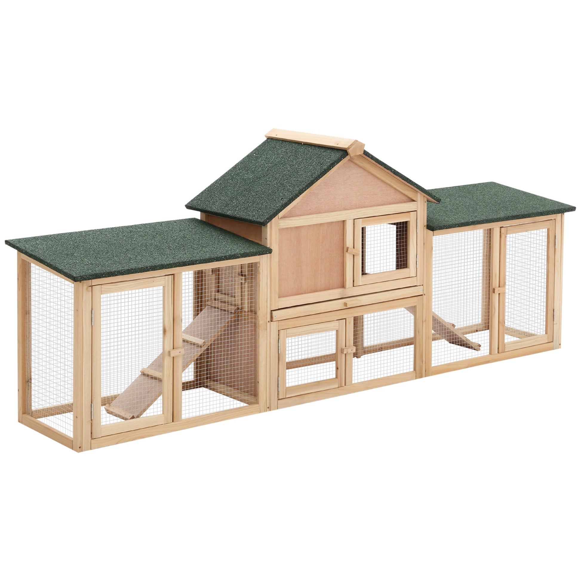 Large Rabbit Hutch Outdoor Wooden Guinea Pig Hutch with Run, 2 Storey Bunny House 210 x 45.5 x 84.5 cm