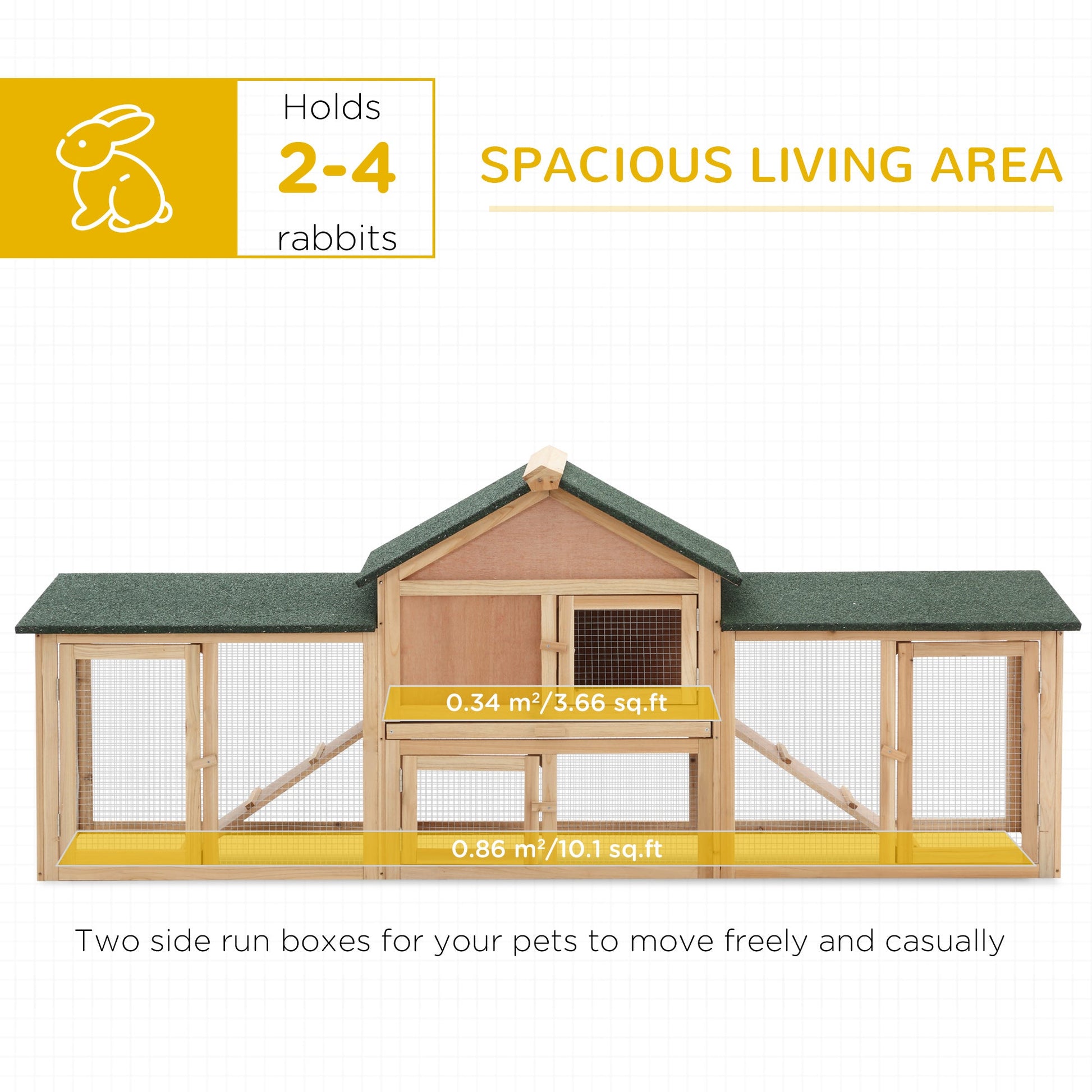 Large Rabbit Hutch Outdoor Wooden Guinea Pig Hutch with Run, 2 Storey Bunny House 210 x 45.5 x 84.5 cm