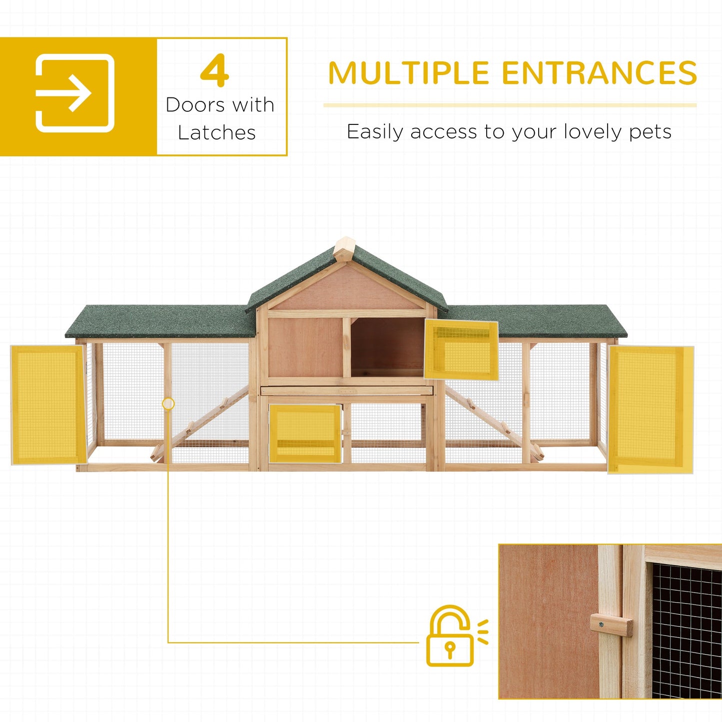 Large Rabbit Hutch Outdoor Wooden Guinea Pig Hutch with Run, 2 Storey Bunny House 210 x 45.5 x 84.5 cm