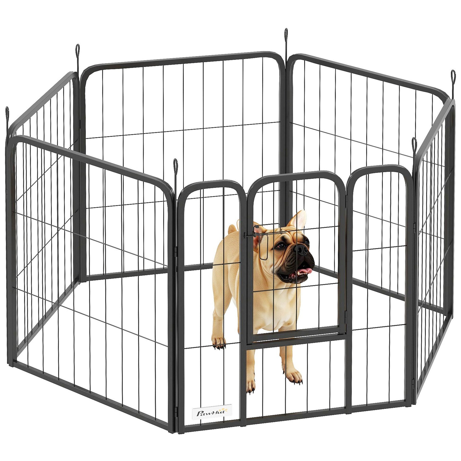 Dog Pen, 6 Panel Puppy Pen, Steel Dog Playpen, for Small Breeds, 60cm Tall, Black