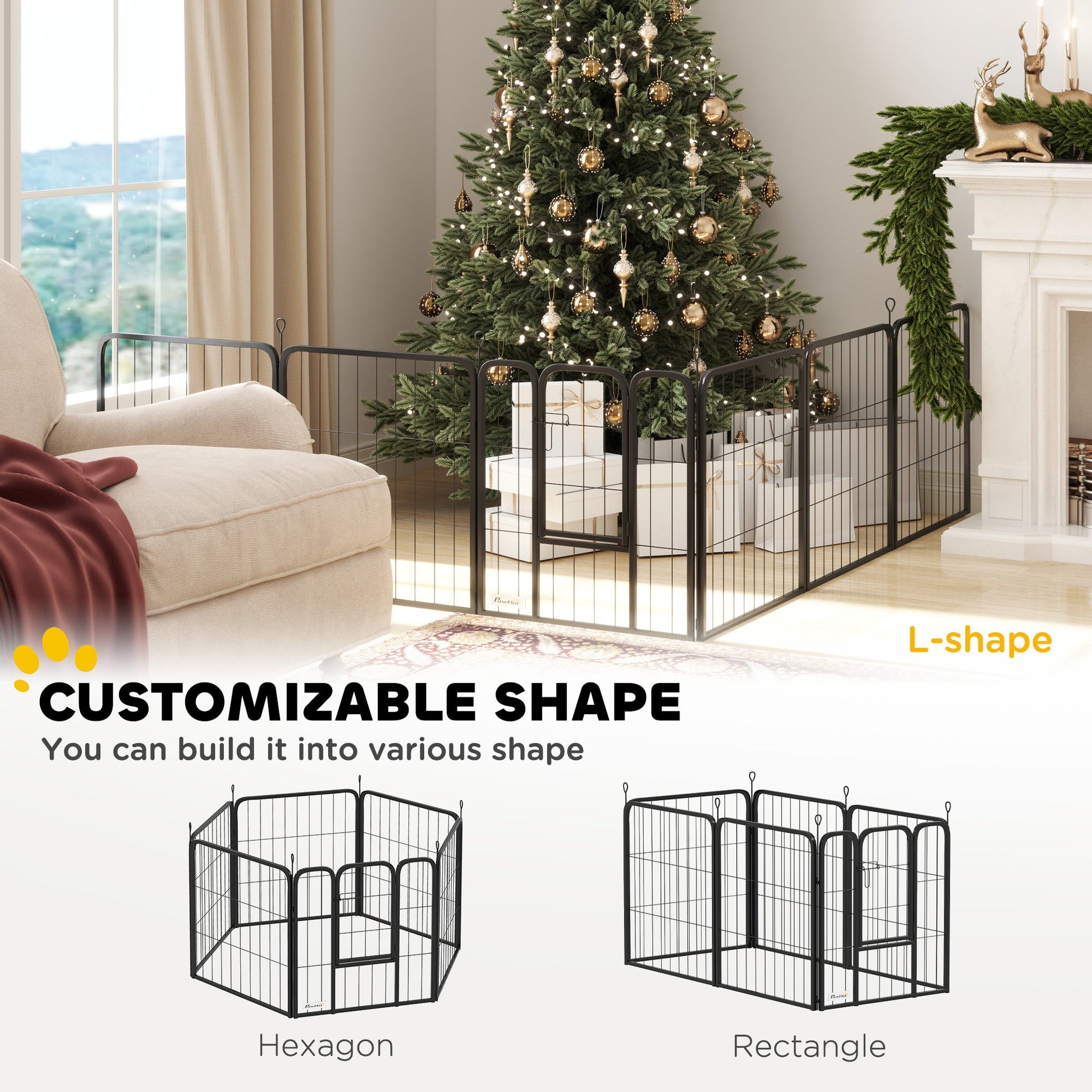 Dog Pen, 6 Panel Puppy Pen, Steel Dog Playpen, for Small Breeds, 60cm Tall, Black