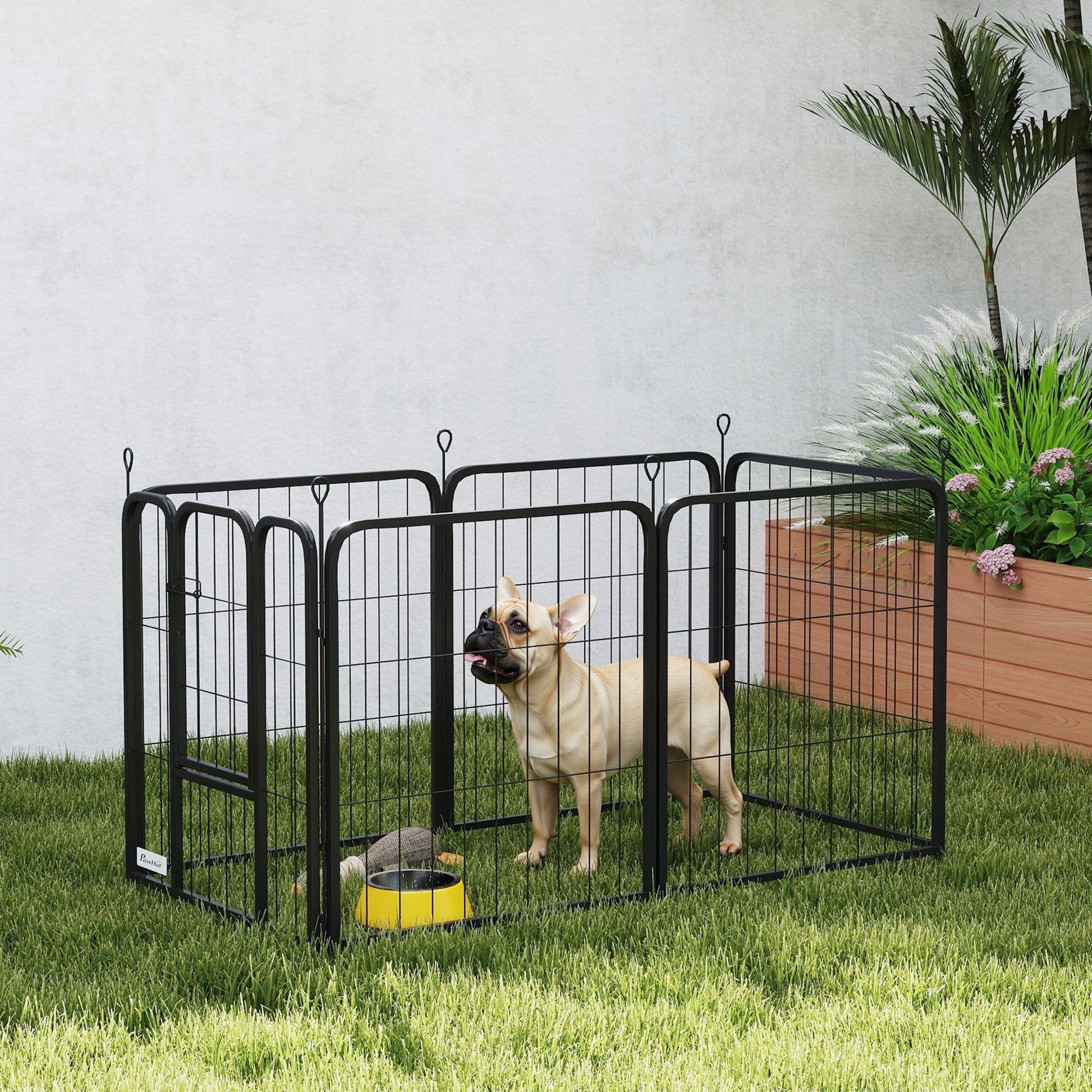 Dog Pen, 6 Panel Puppy Pen, Steel Dog Playpen, for Small Breeds, 60cm Tall, Black