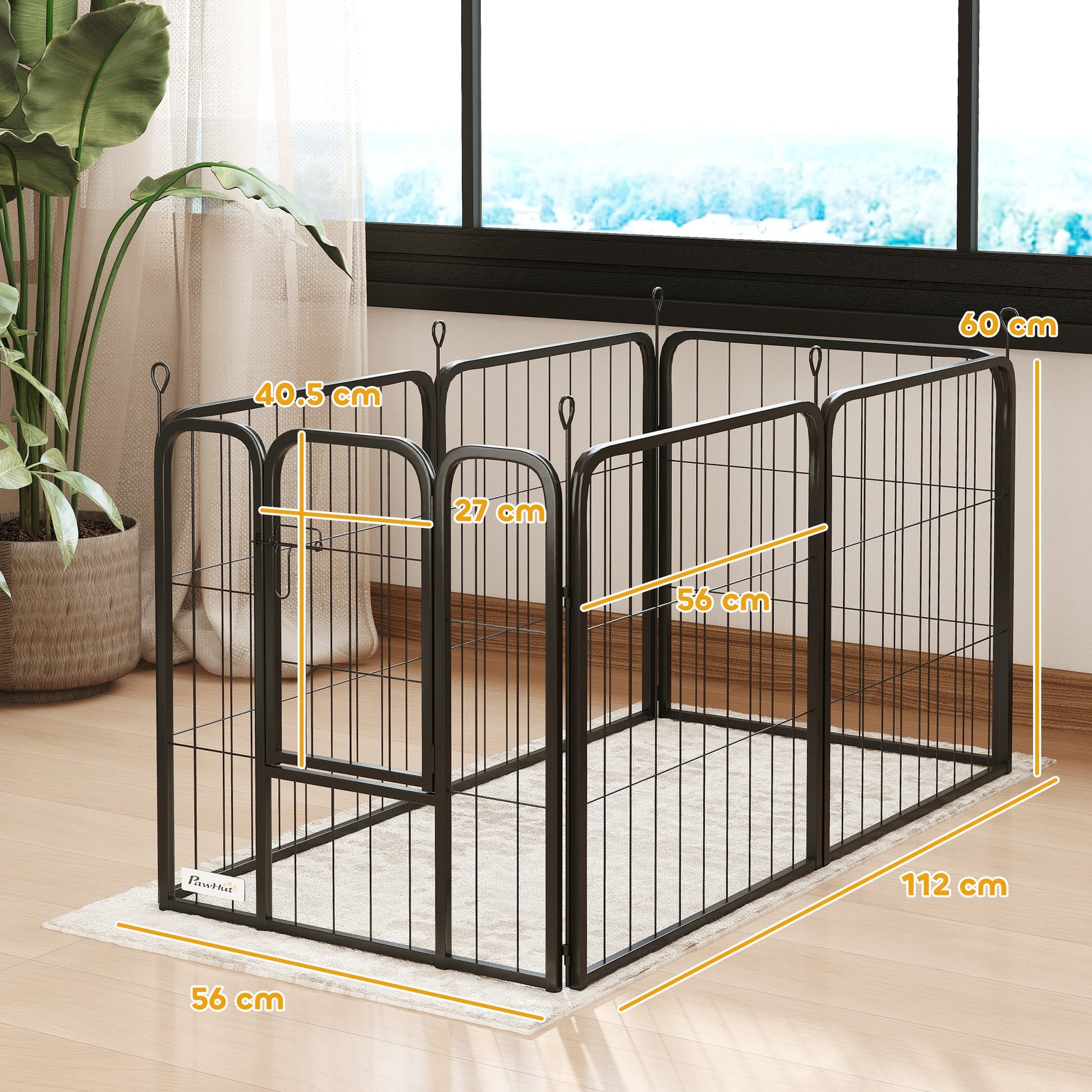 Dog Pen, 6 Panel Puppy Pen, Steel Dog Playpen, for Small Breeds, 60cm Tall, Black