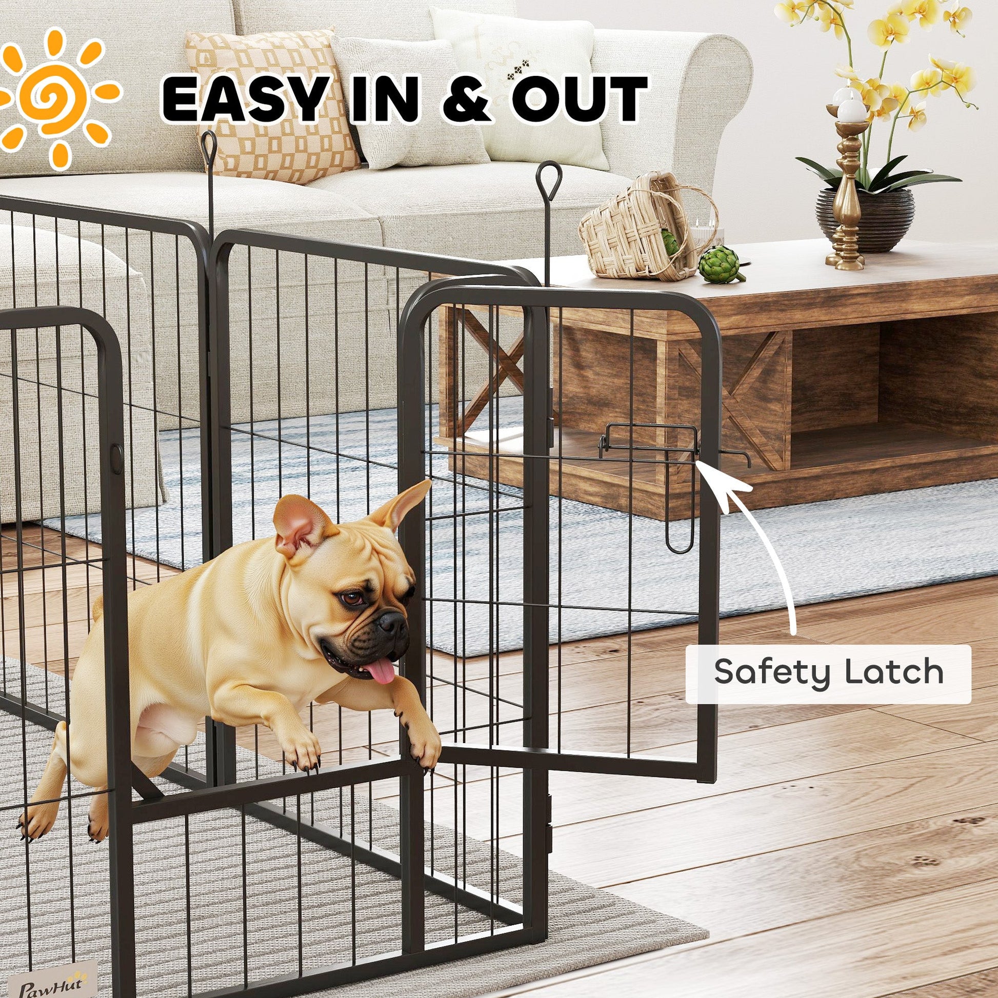 Dog Pen, 6 Panel Puppy Pen, Steel Dog Playpen, for Small Breeds, 60cm Tall, Black
