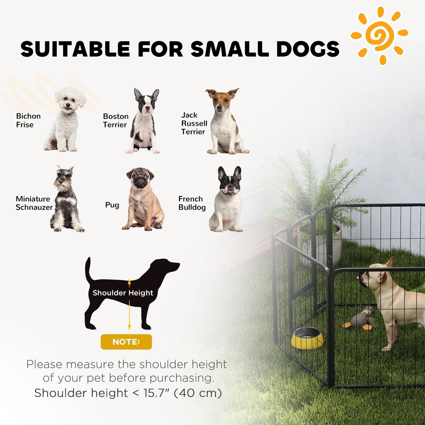 Dog Pen, 6 Panel Puppy Pen, Steel Dog Playpen, for Small Breeds, 60cm Tall, Black