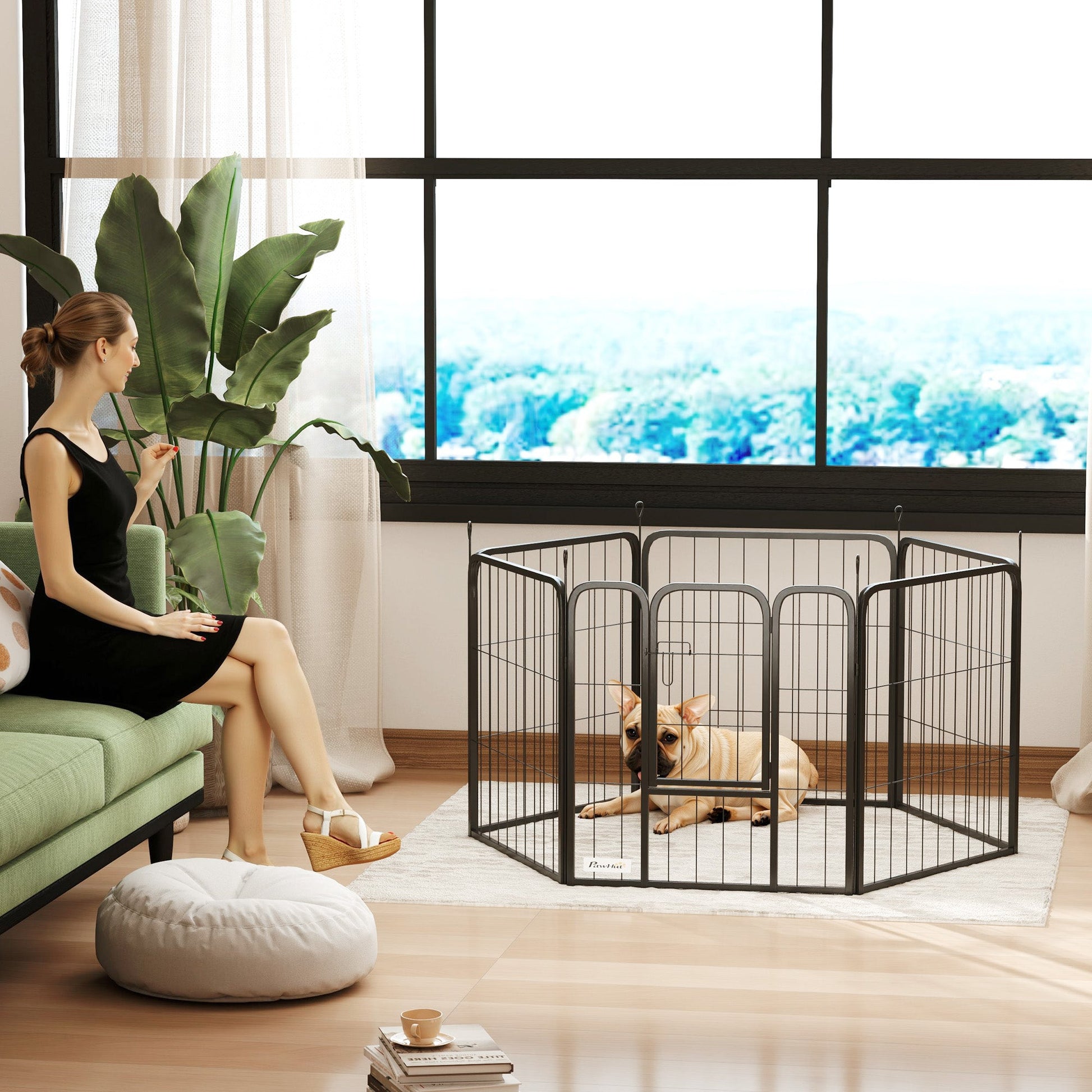 Dog Pen, 6 Panel Puppy Pen, Steel Dog Playpen, for Small Breeds, 60cm Tall, Black