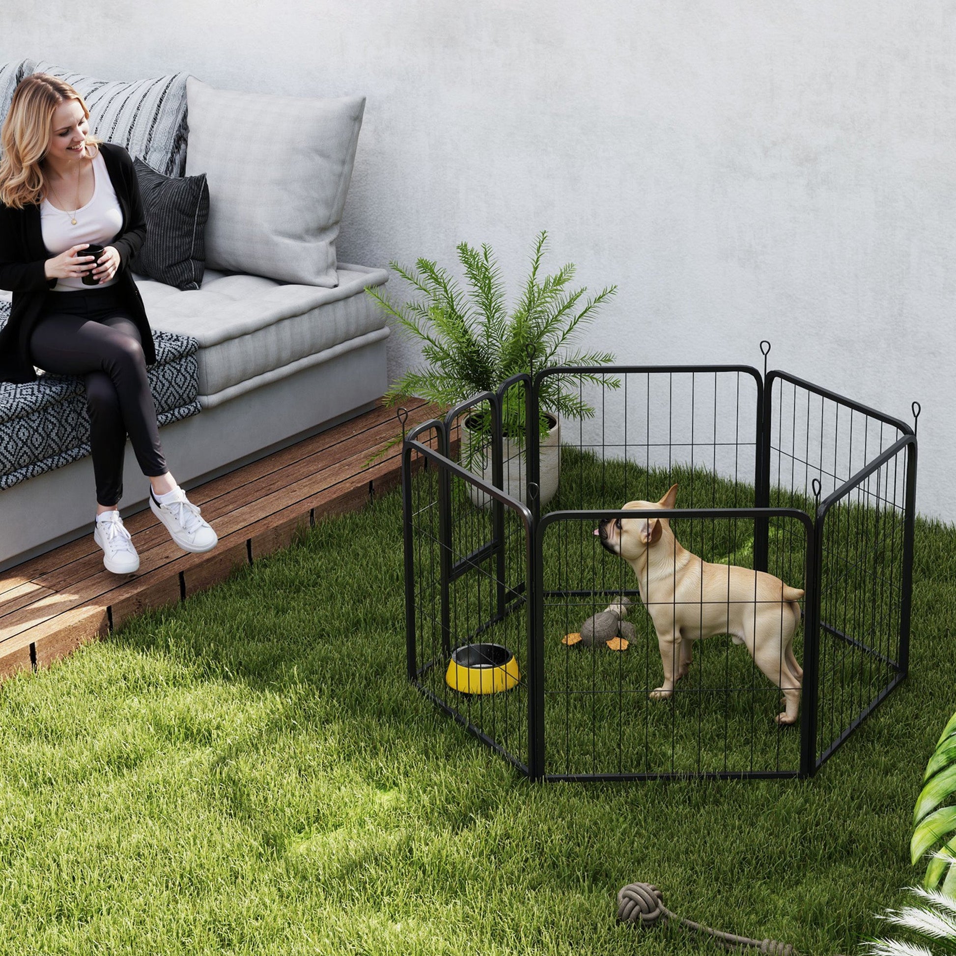 Dog Pen, 6 Panel Puppy Pen, Steel Dog Playpen, for Small Breeds, 60cm Tall, Black