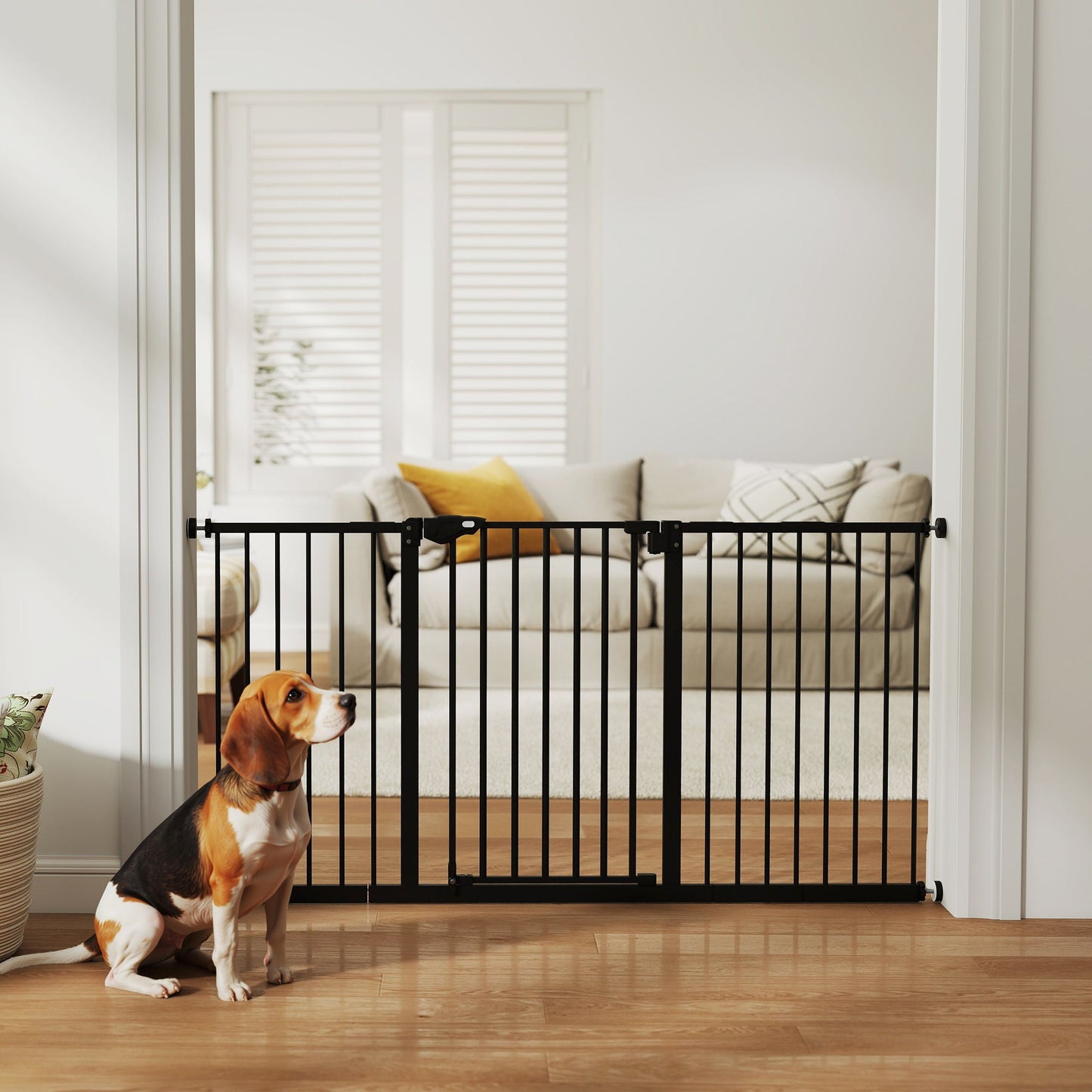 Dog Gate Stair Gate Pressure Fit Pets Barrier Auto Close for Doorway Hallway, 74-148cm Wide Adjustable, Black