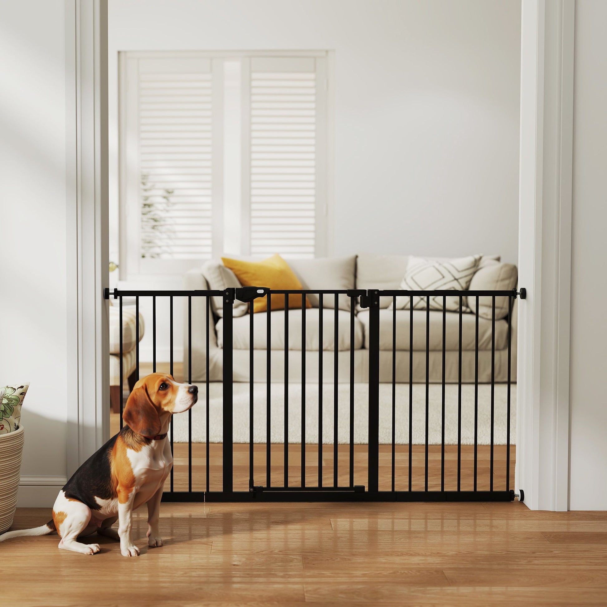 Dog Gate Stair Gate Pressure Fit Pets Barrier Auto Close for Doorway Hallway, 74-148cm Wide Adjustable, Black